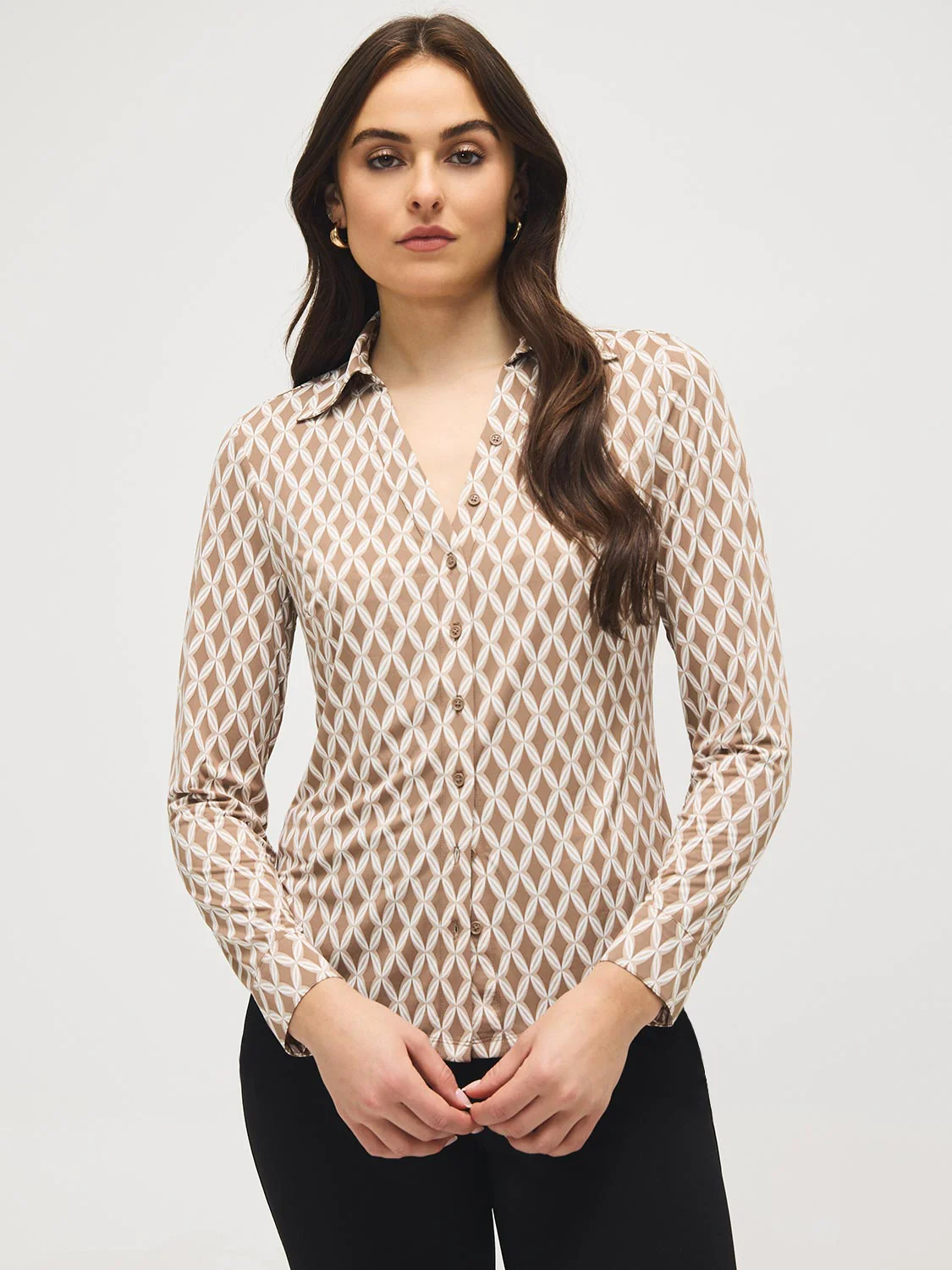 Geo Print Johnny Collar Button-Front Blouse - Image 3