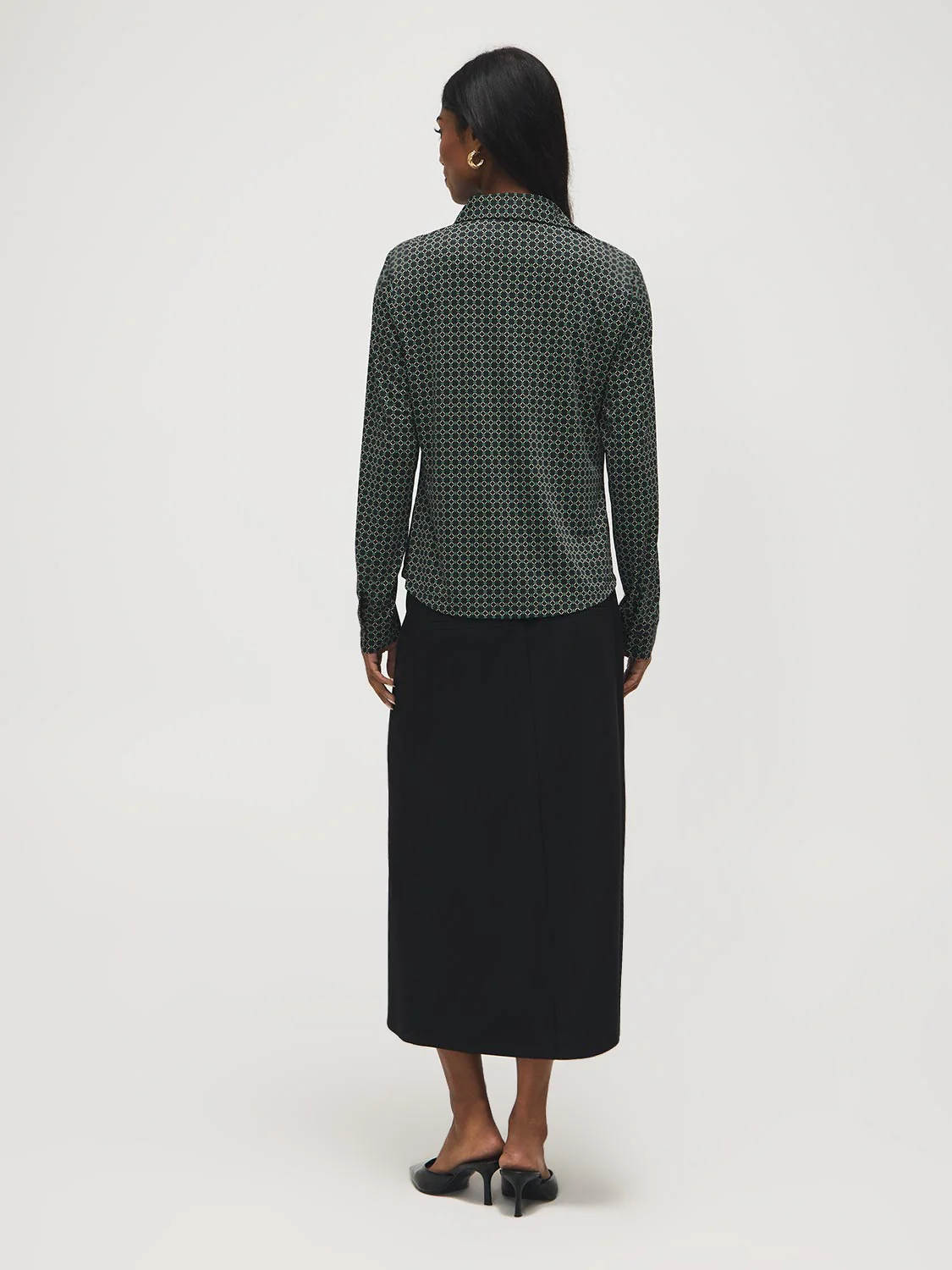 Printed Johnny Collar Button-Front Blouse - Image 4