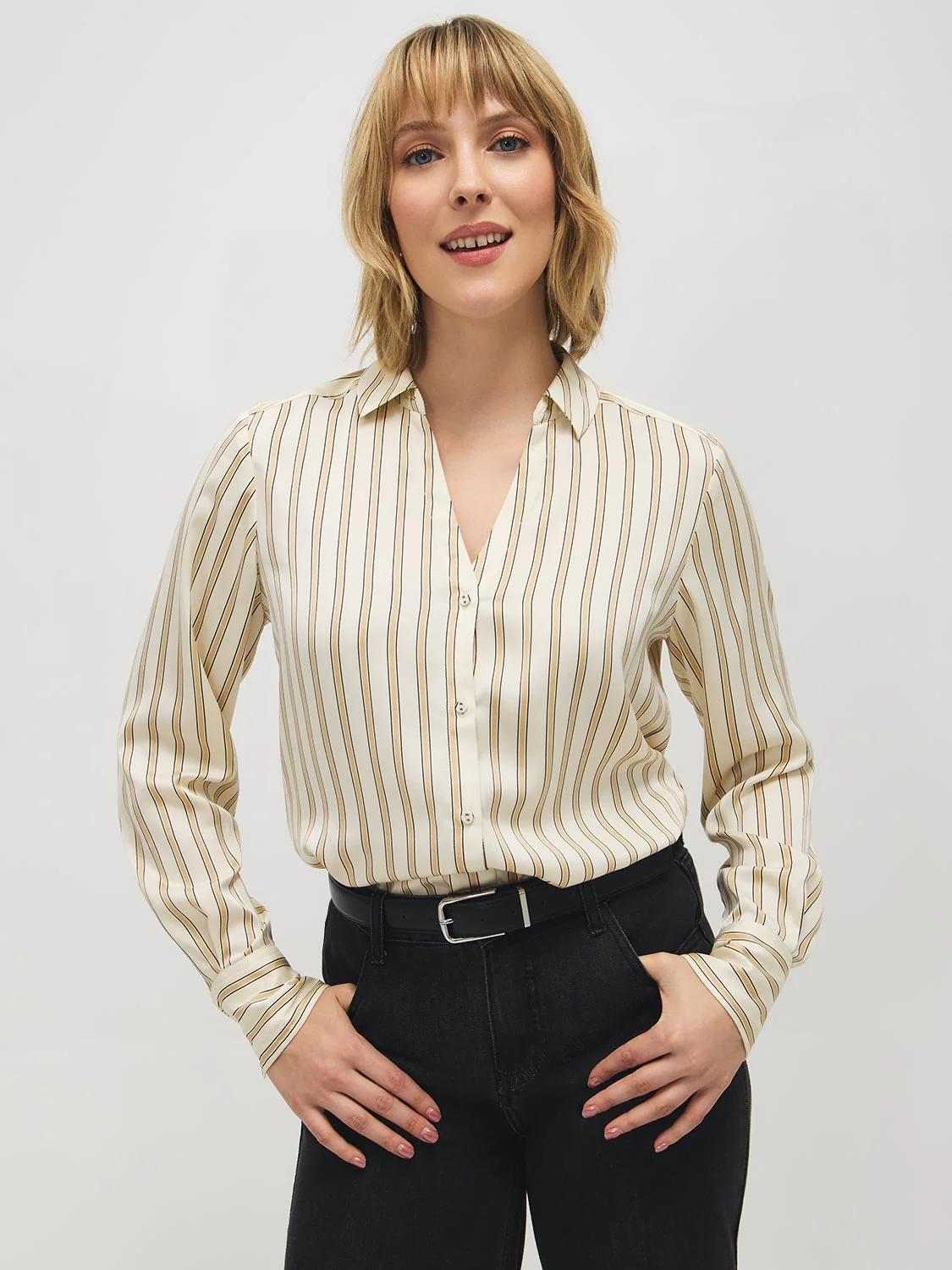 Striped Satin-Like Blouse - Image 3