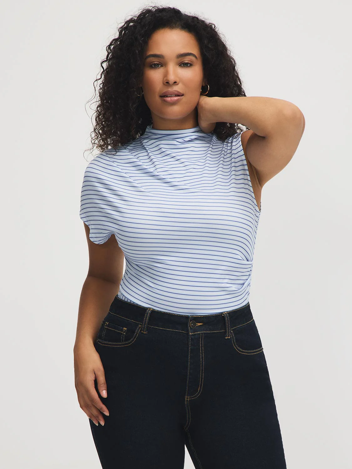 Striped Asymmetrical Mock Neck Top - Image 2