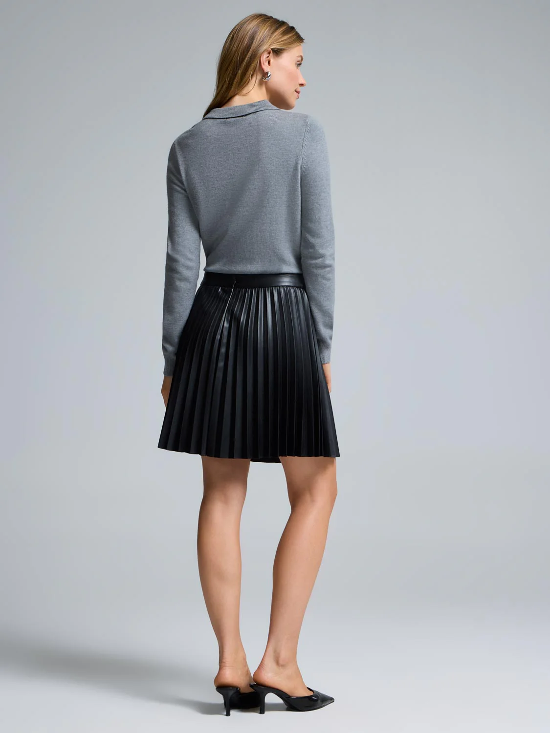 Faux Leather Pleated Mini Skirt - Image 4