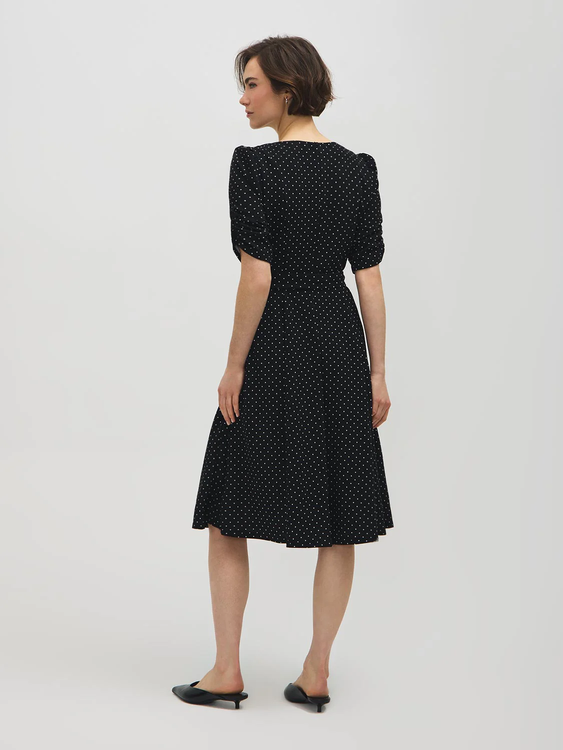 Polka Dot Elbow Sleeve Midi Dress - Image 5