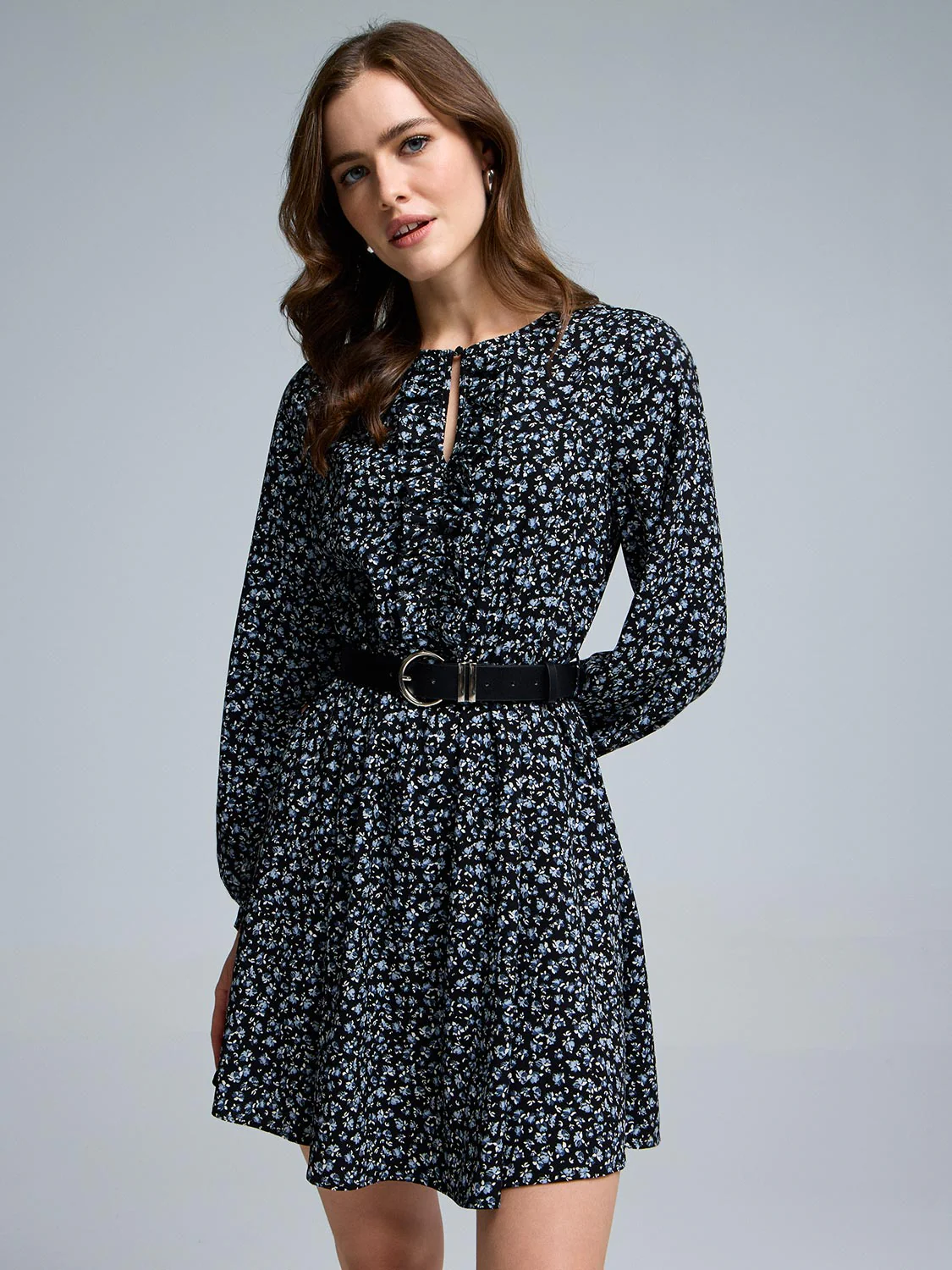 Ditsy Floral Front Ruffle Mini Dress - Image 3