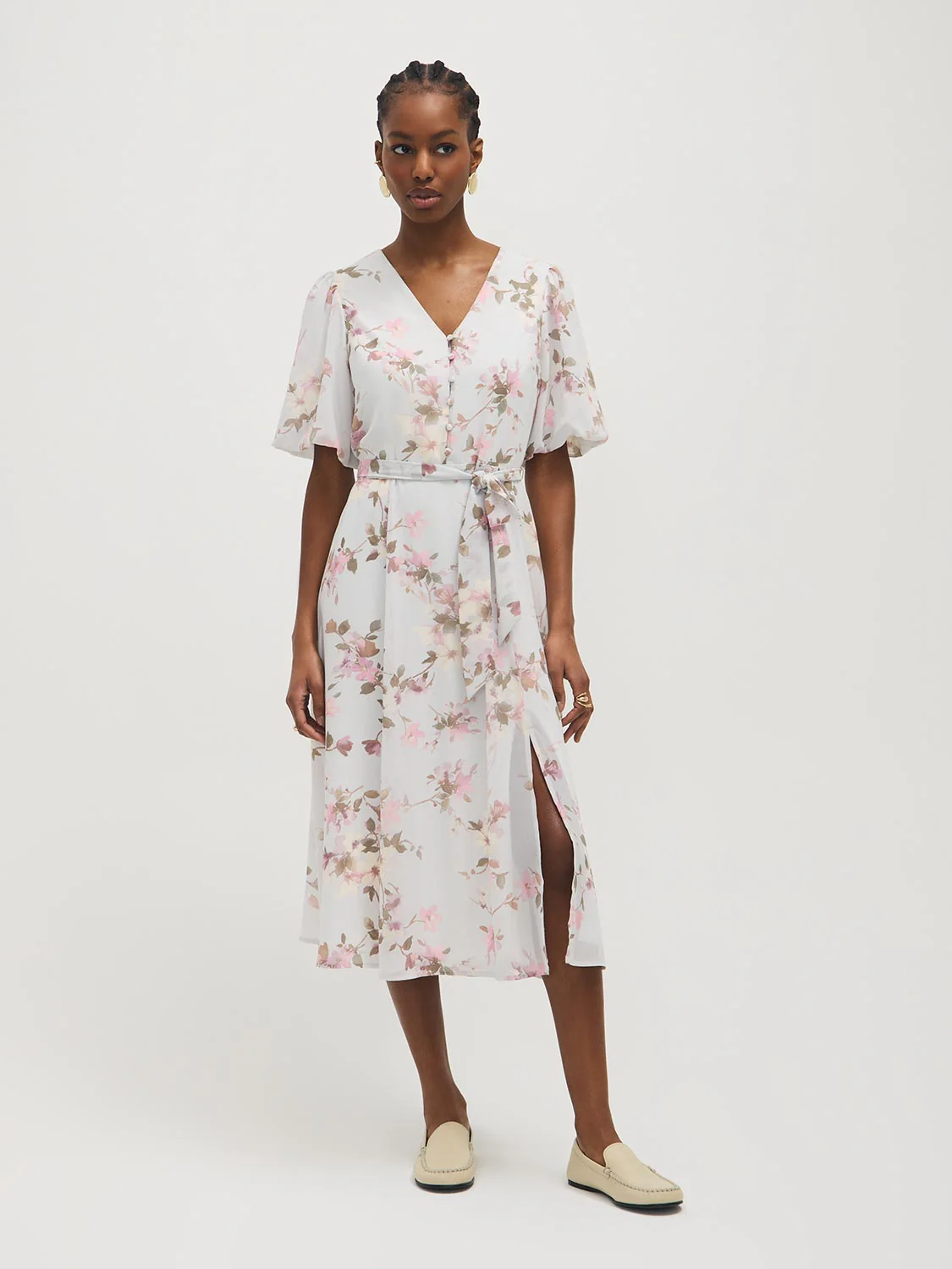 Floral Print Chiffon Midi Dress - Image 4