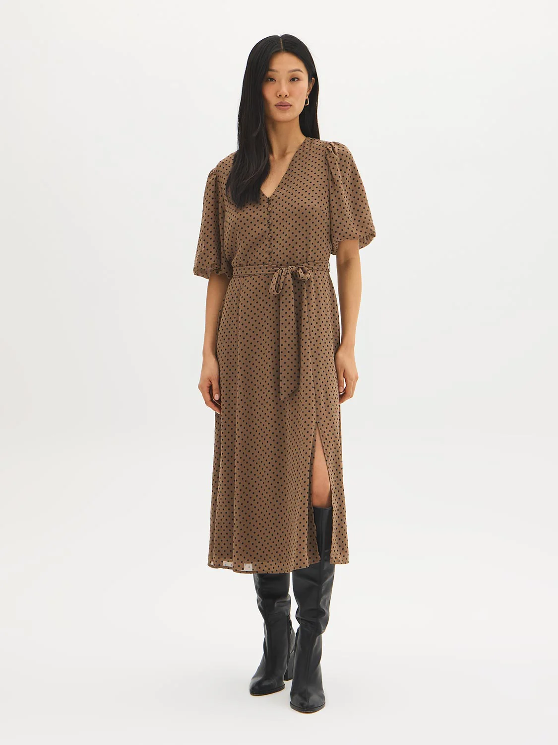 Polka Dot Chiffon Midi Dress - Image 4