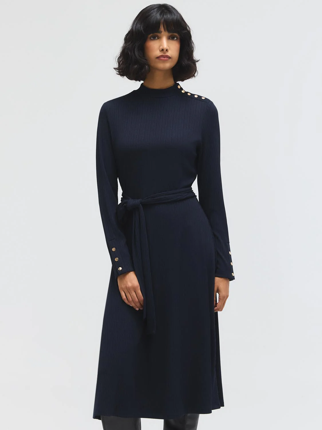 Textured Mock Neck Midi Dress - Image 3