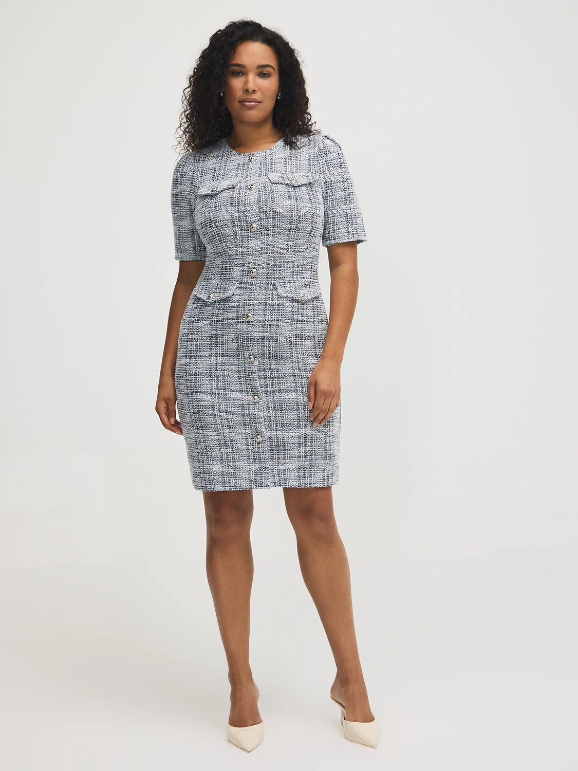 Button-Front Boucle Dress - Image 5