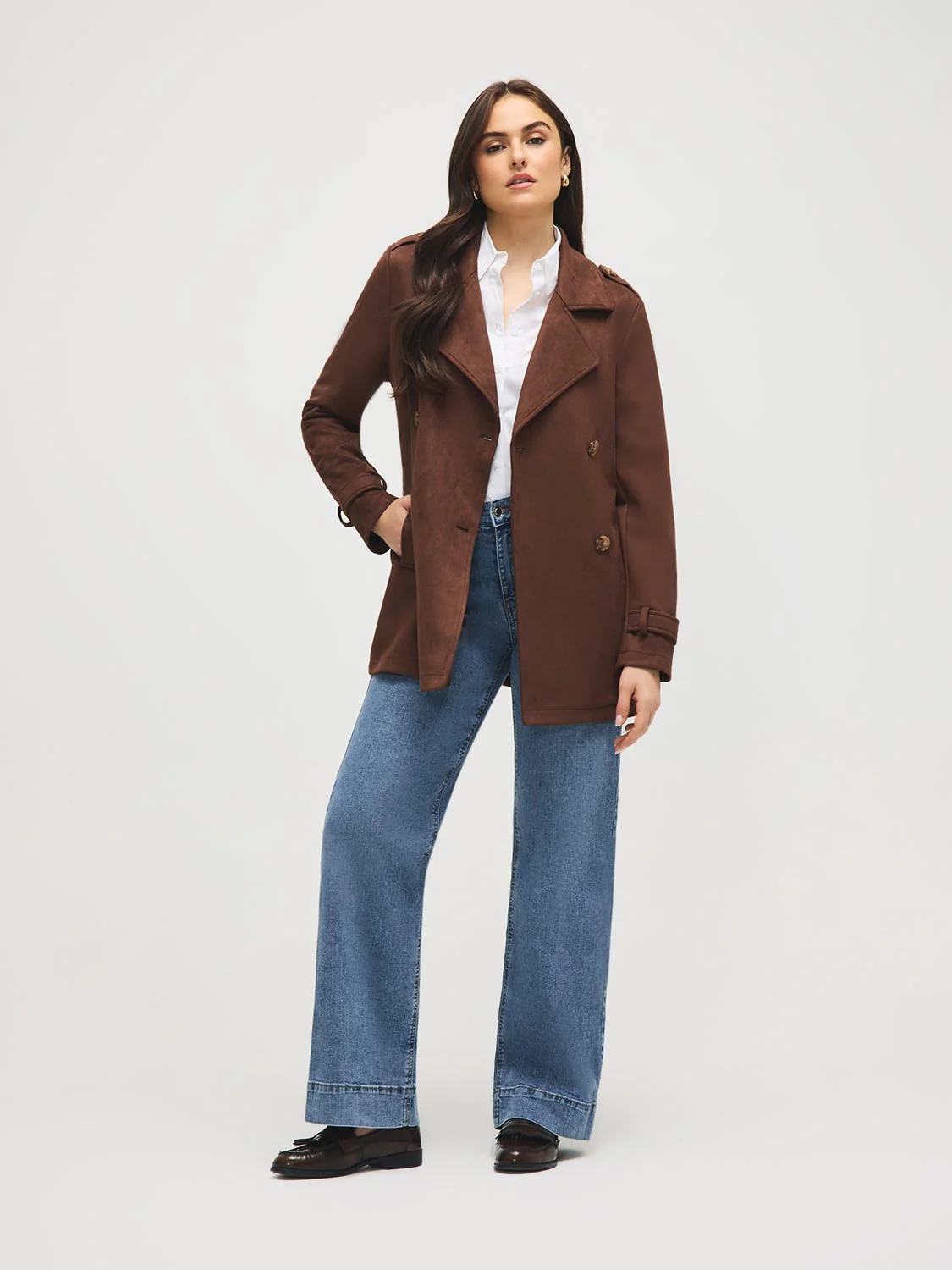 Faux Suede Trench Coat - Image 3