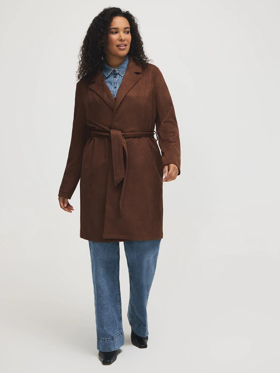 Faux Suede Mid-Length Coat - Image 11