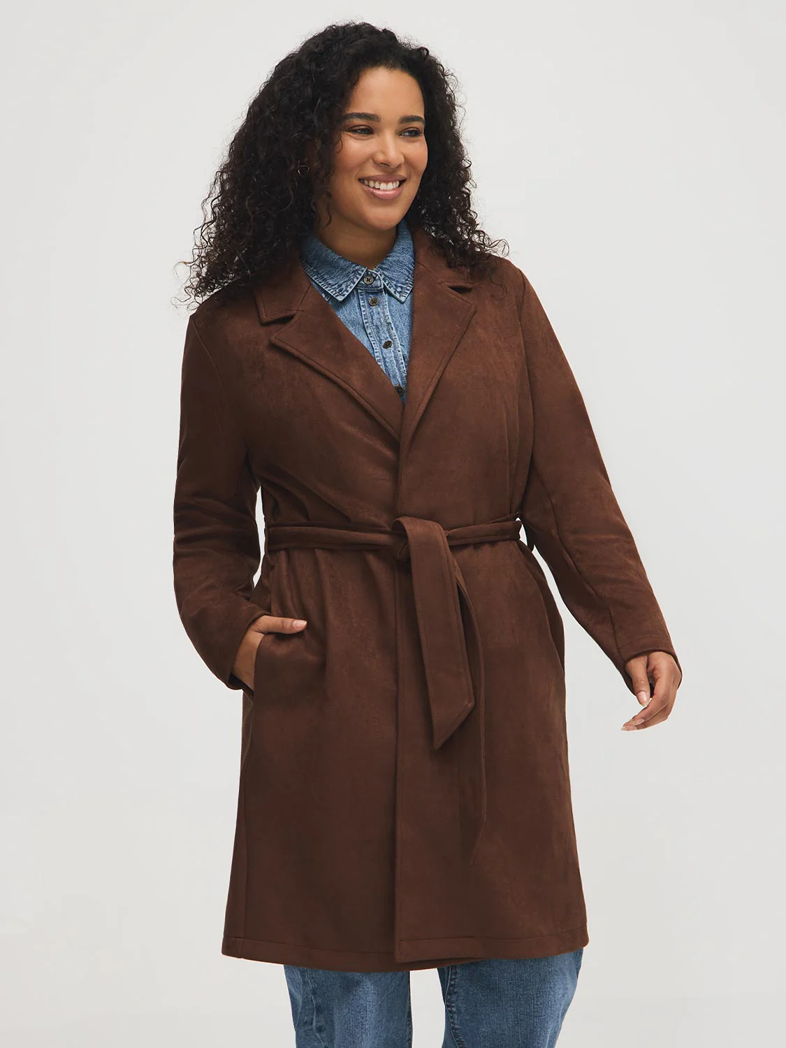 Faux Suede Mid-Length Coat - Image 8