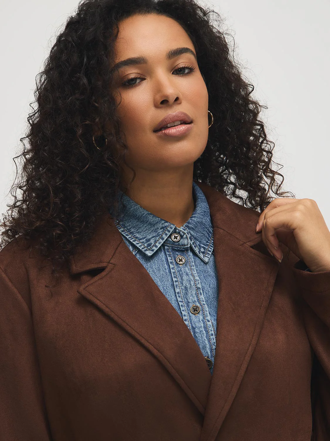 Faux Suede Mid-Length Coat - Image 9