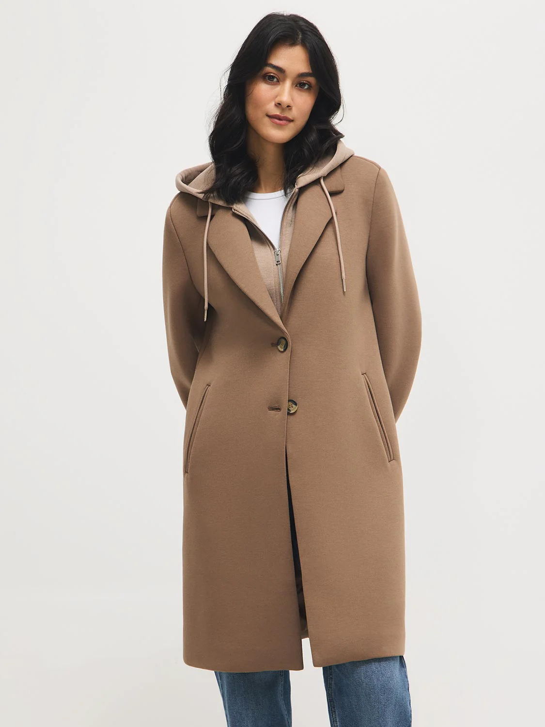 Mid-Length Coat With Removable Hood - Image 3
