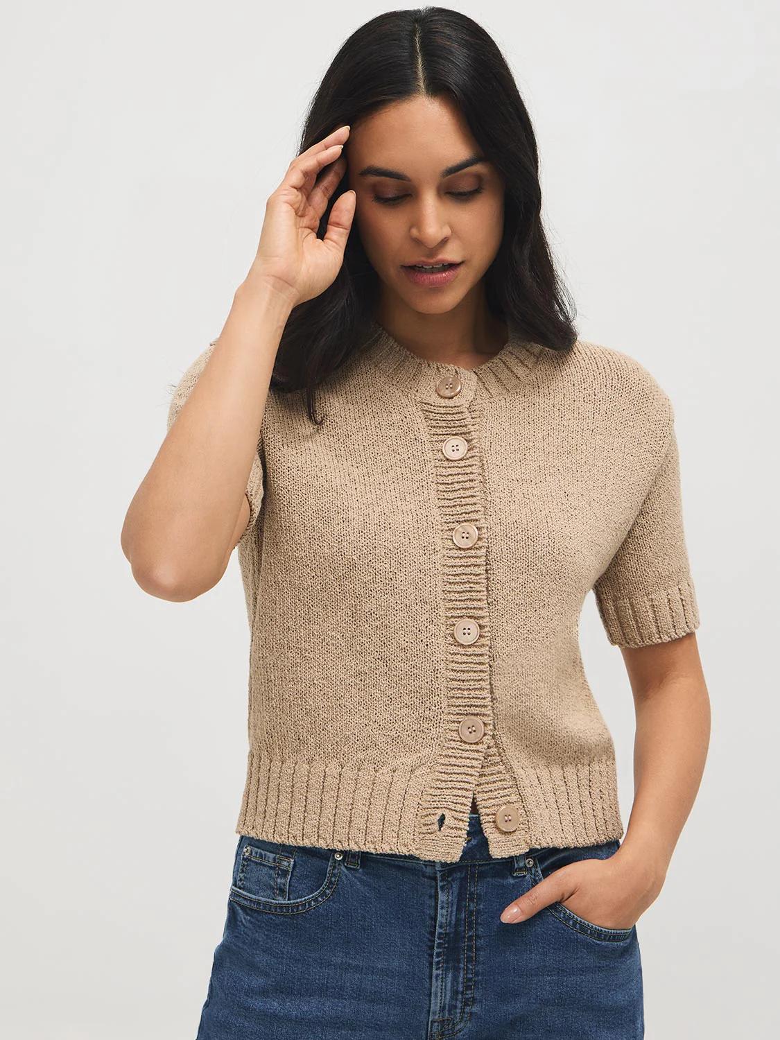 Cotton-Blend Short Sleeve Cardigan - Image 7
