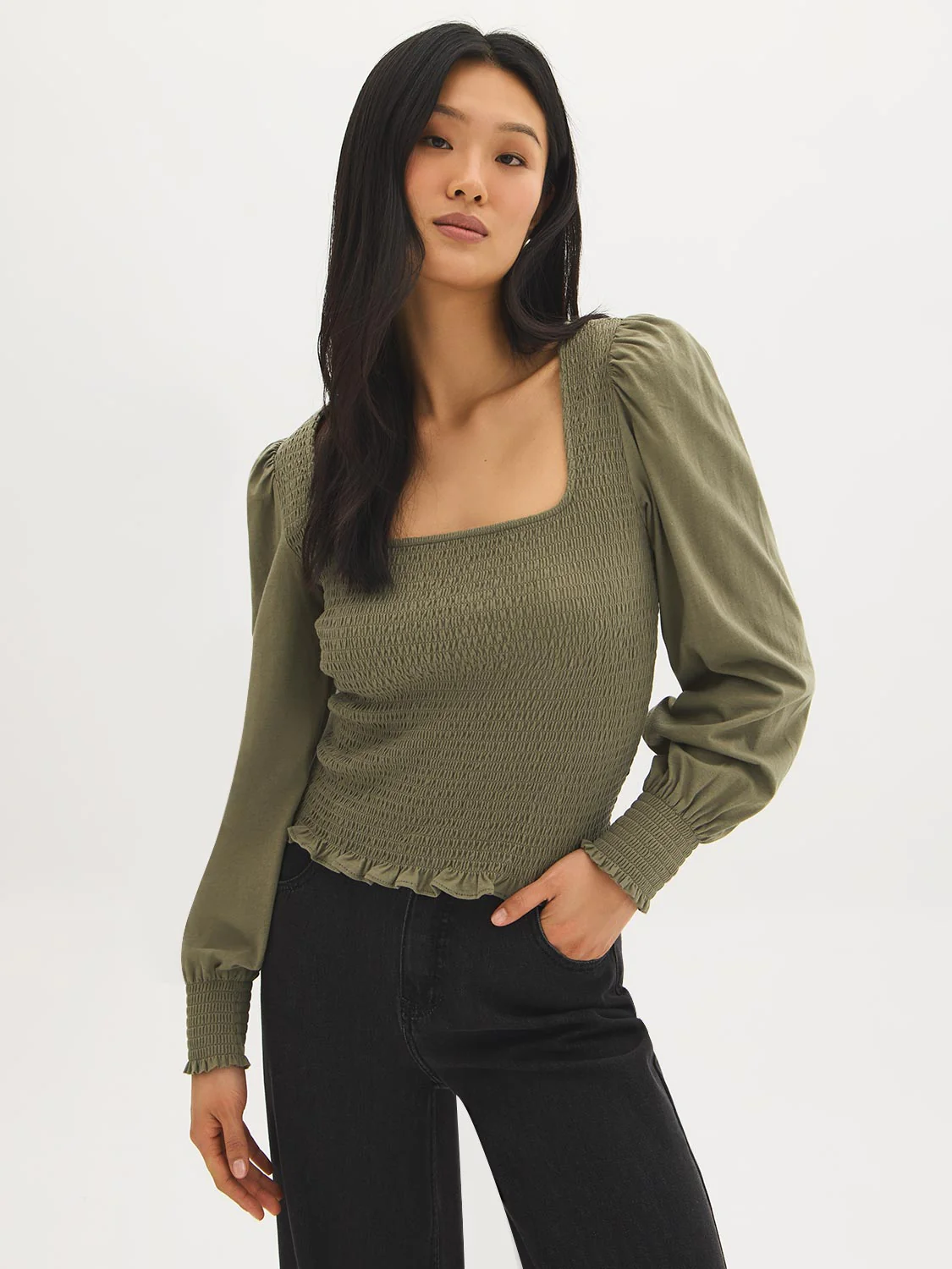 Cotton Square Neck Smocked Top - Image 2