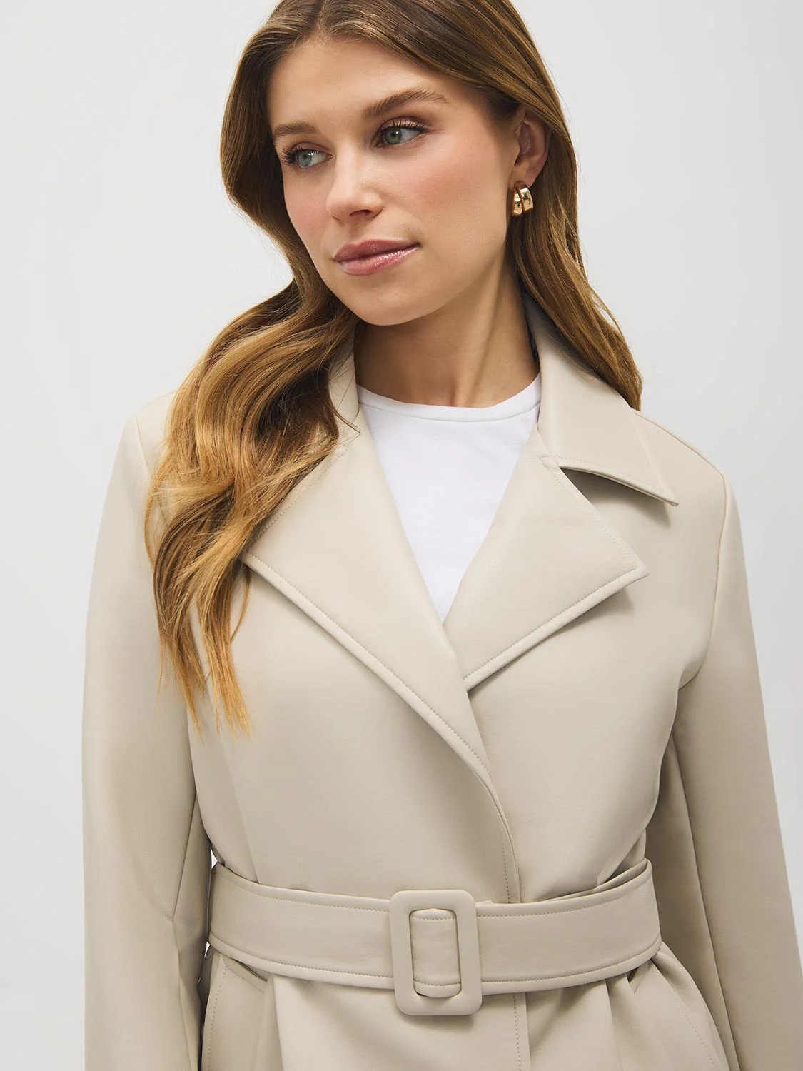Faux Leather Belted Trench Coat - Image 3