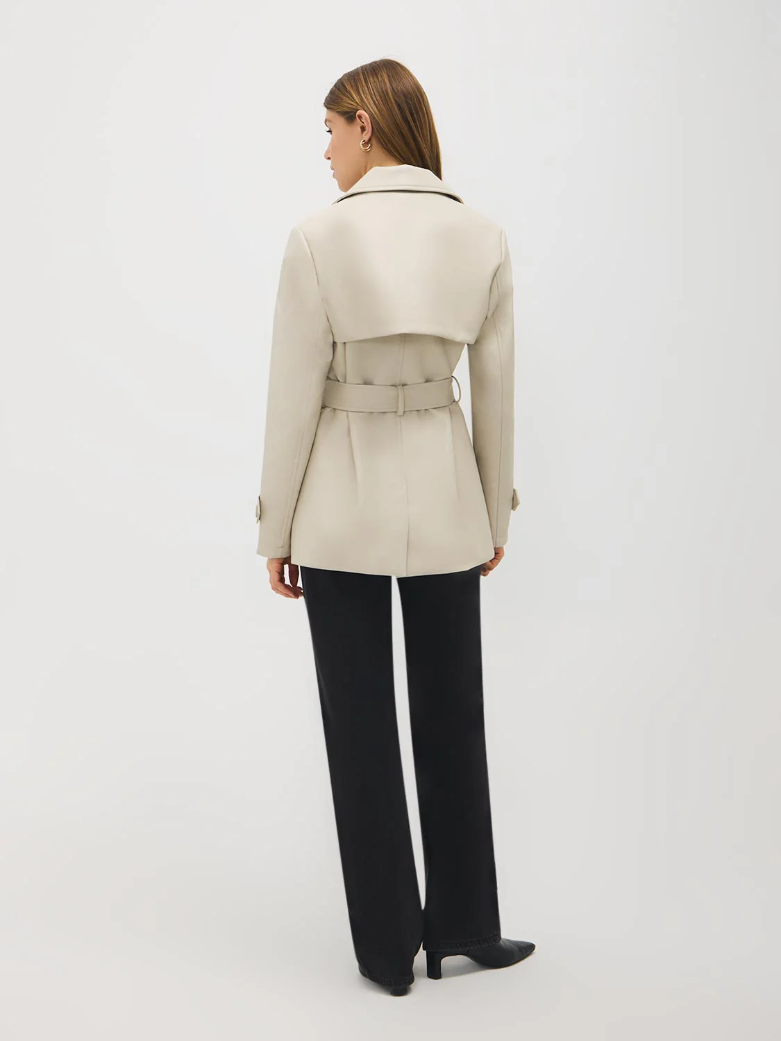 Faux Leather Belted Trench Coat - Image 5