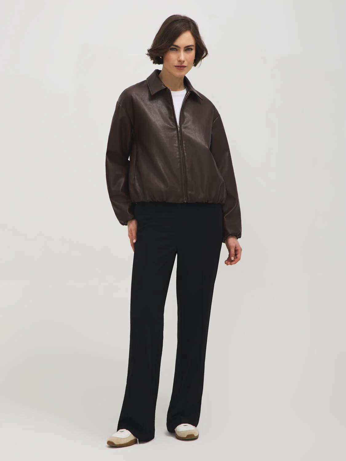 Elastic Waist Faux Leather Jacket - Image 4