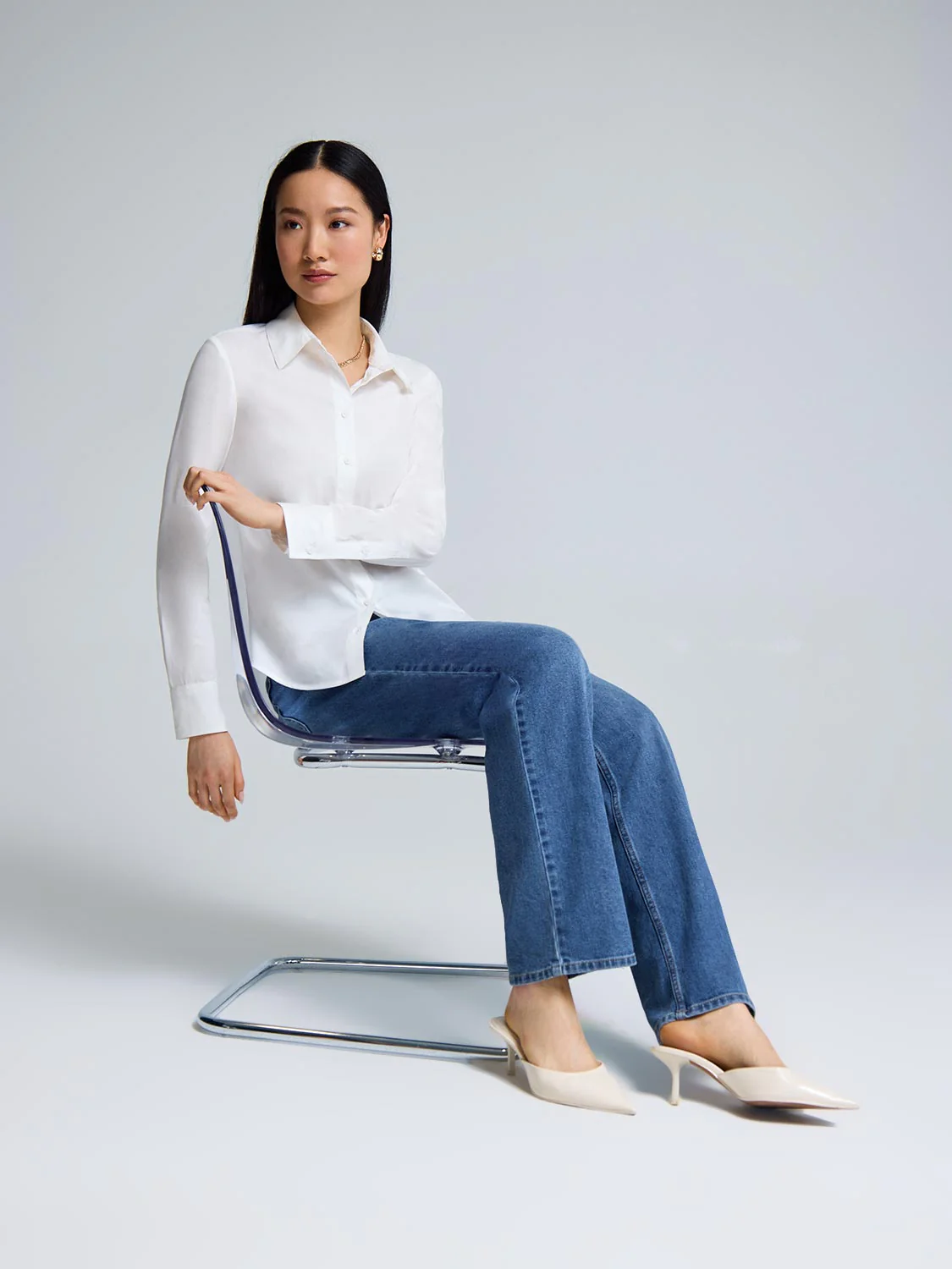 Cotton Blend Button-Up Blouse - Image 3