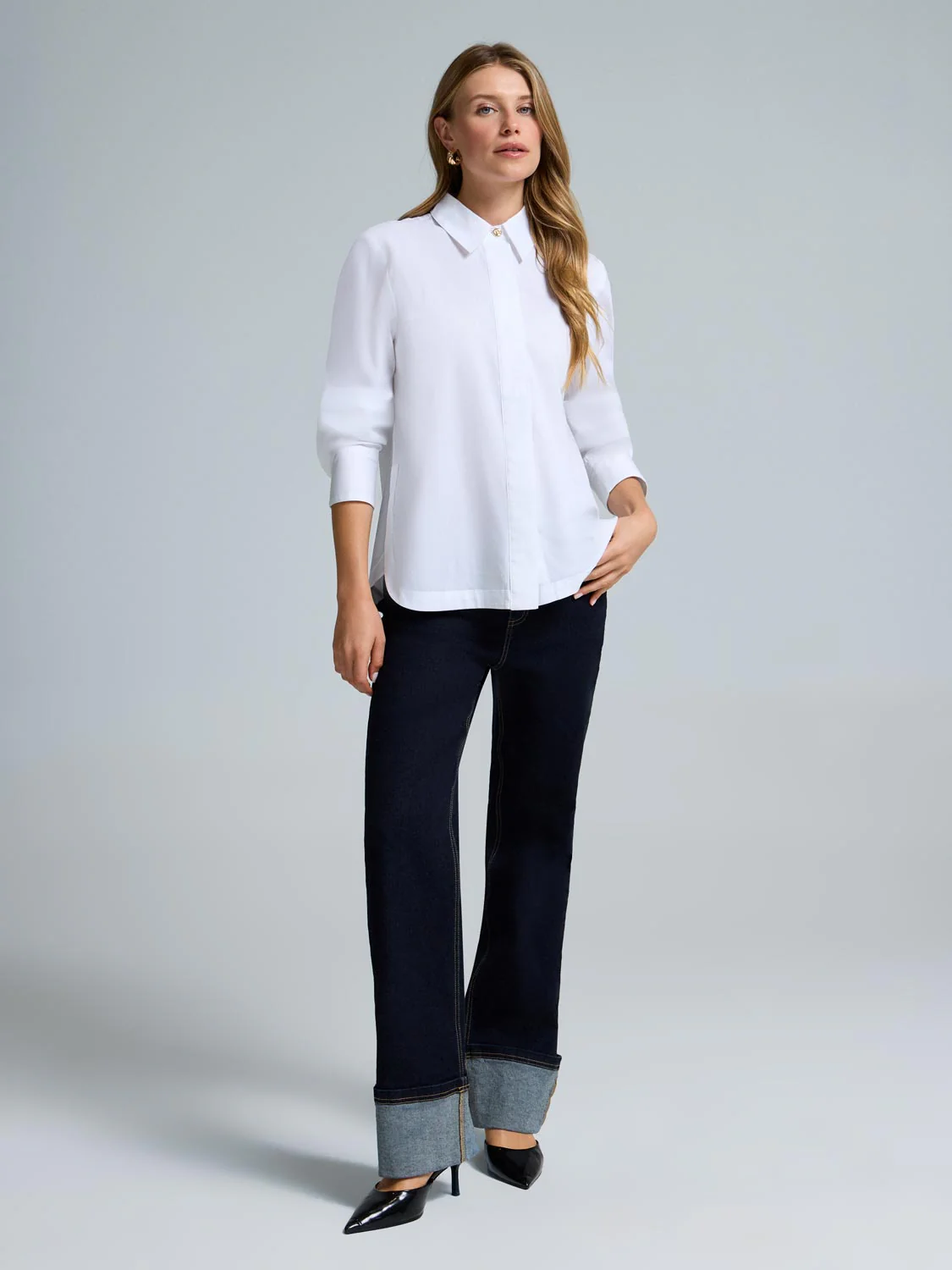 Cotton Poplin Button-Front Blouse - Image 2