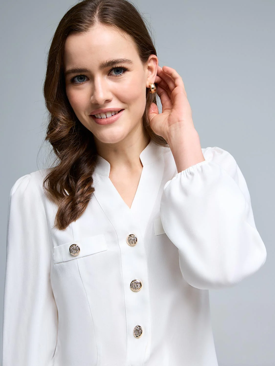 Split Neck Button-Front Blouse - Image 3