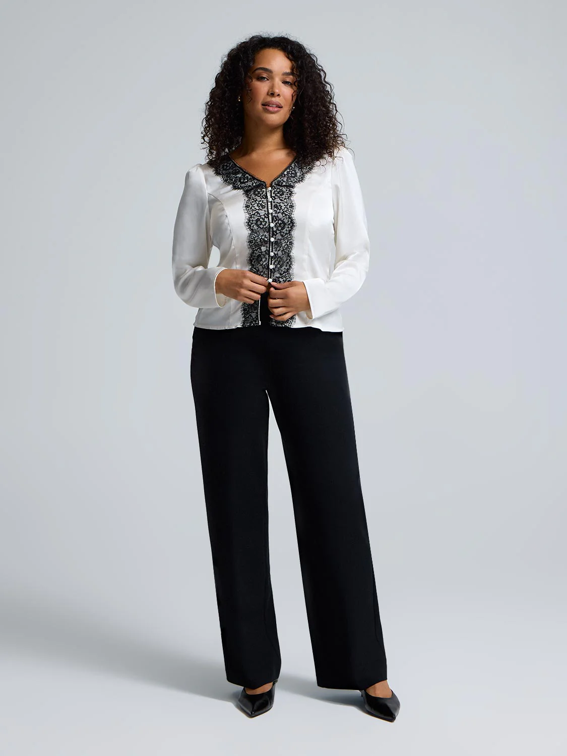Satin-Like Lace V-Neck Blouse - Image 3
