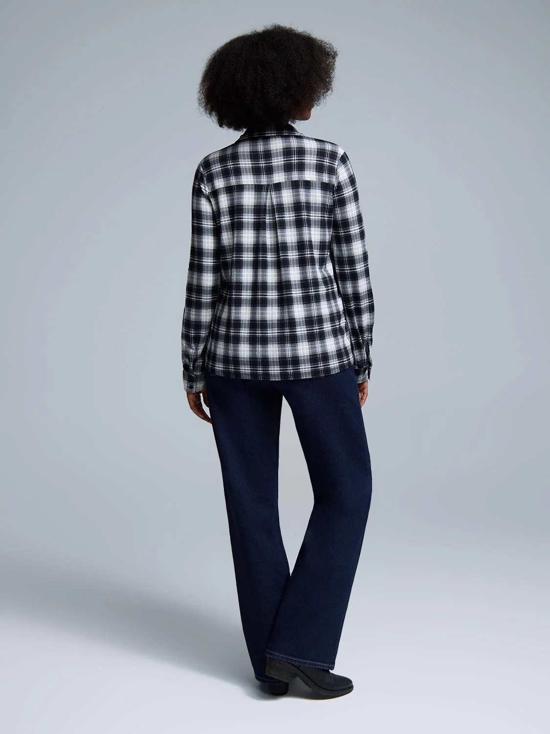Button-Up Dark Plaid Shirt - Image 3