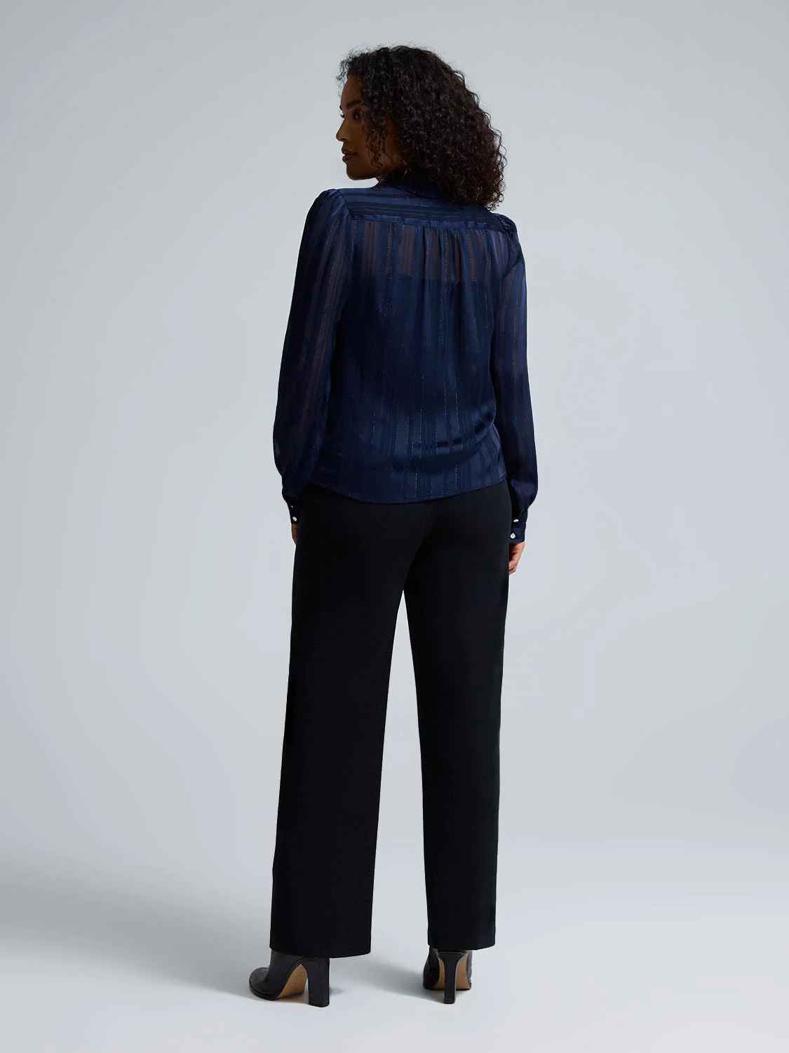 Metallic Shadow Stripe Chiffon Blouse - Image 4