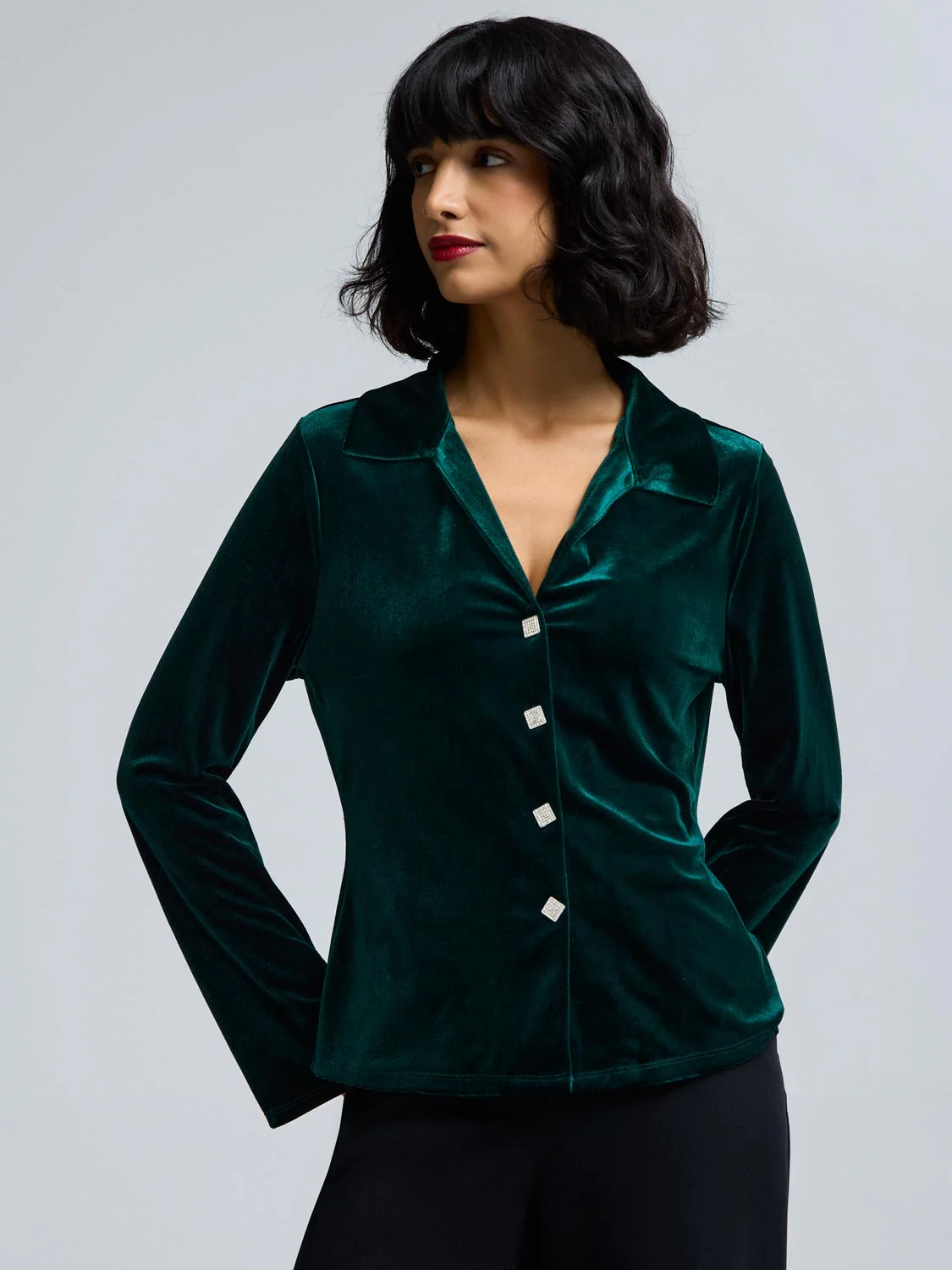 Velvet Button-Front Blouse - Image 2