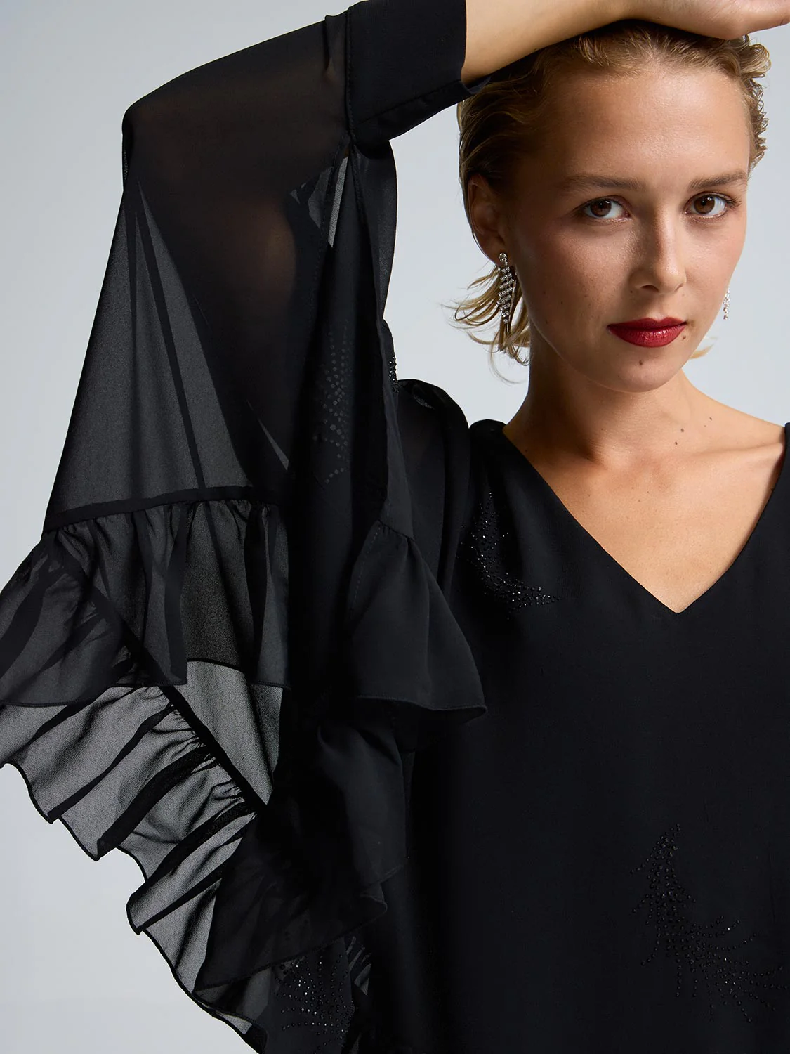 Embellished Cape Chiffon Blouse - Image 2