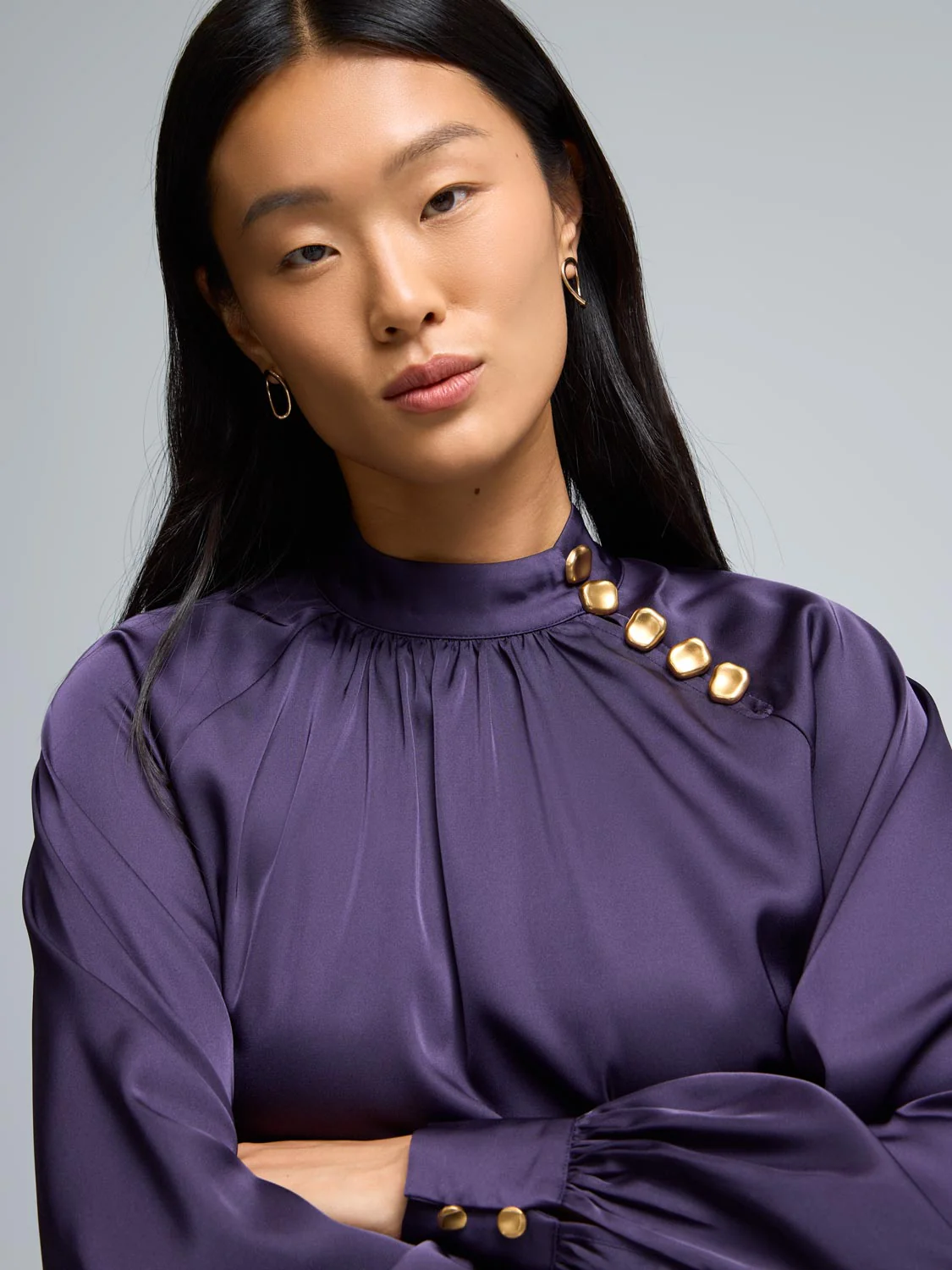 Satin-Like Mock Neck Blouse - Image 2