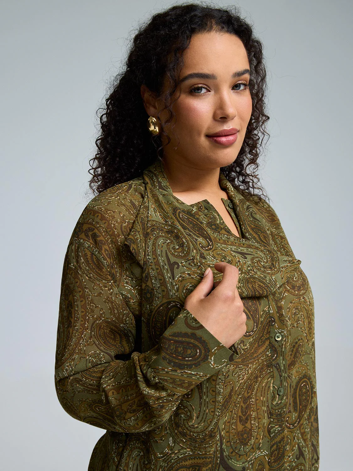Paisley Print Chiffon Blouse With Scarf - Image 4