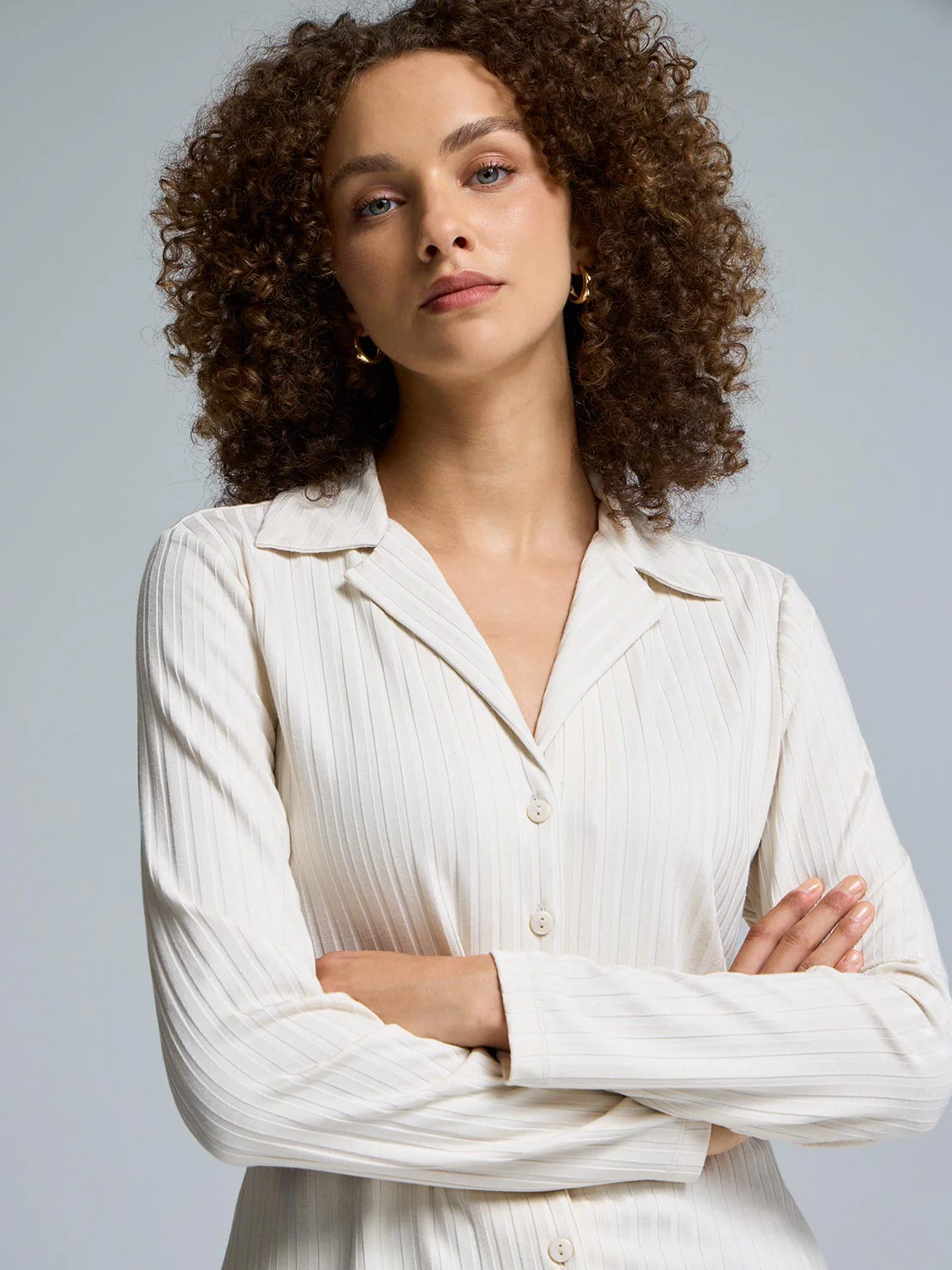 Ribbed Button-Front Blouse - Image 2
