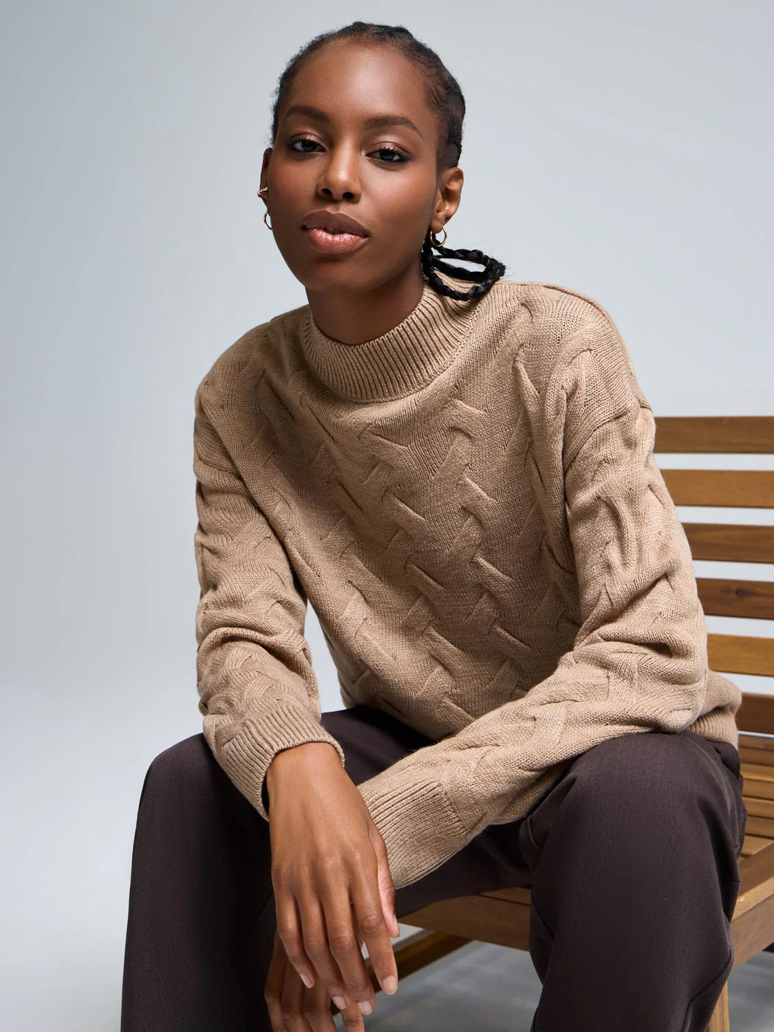 Basketweave Mock Neck Sweater - Image 4