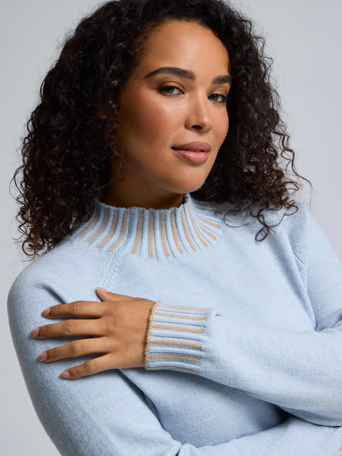 Contrast Stitch Mock Neck Sweater - Image 3