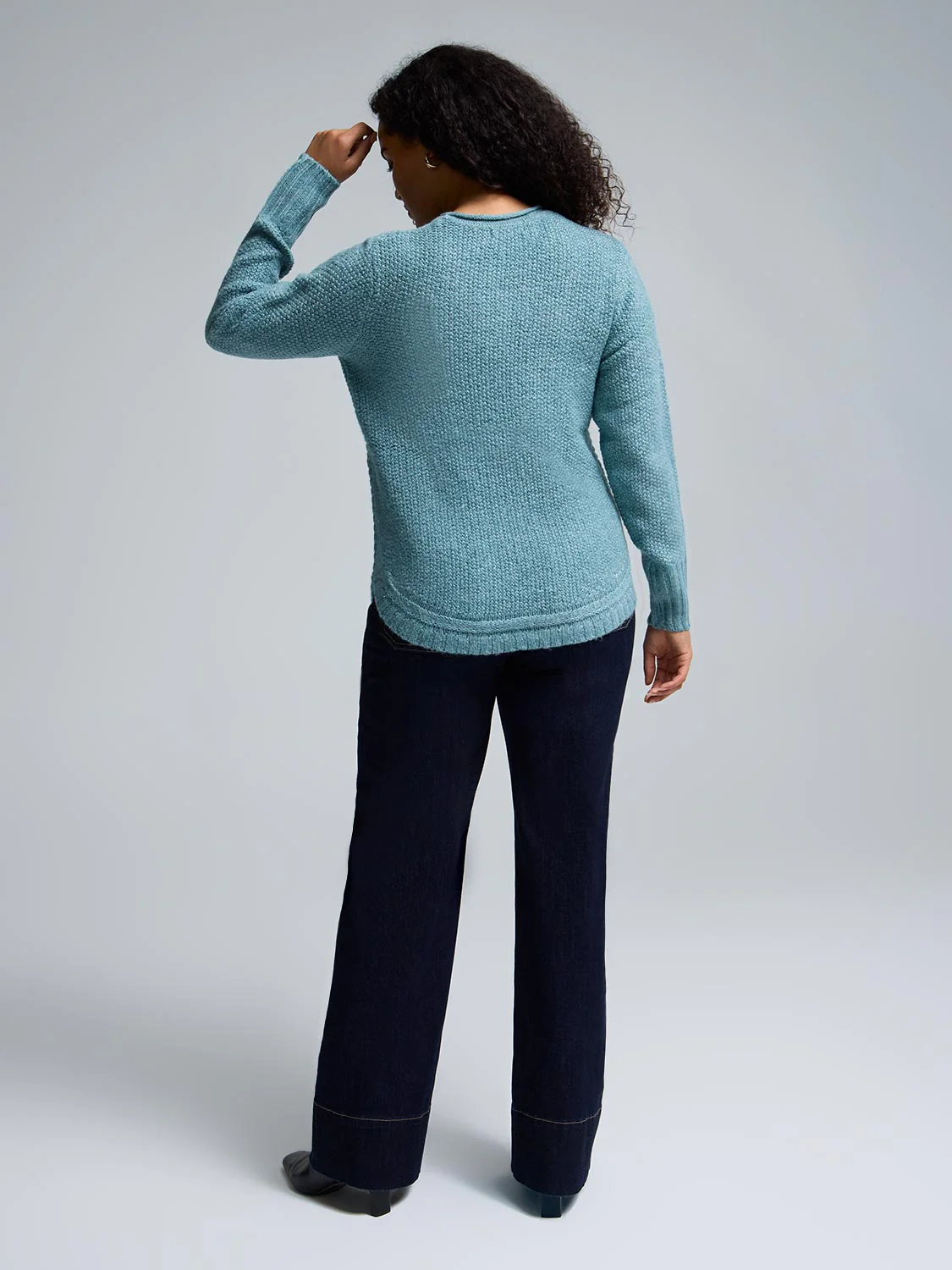 Button-Detail Rounded Hem Sweater - Image 12