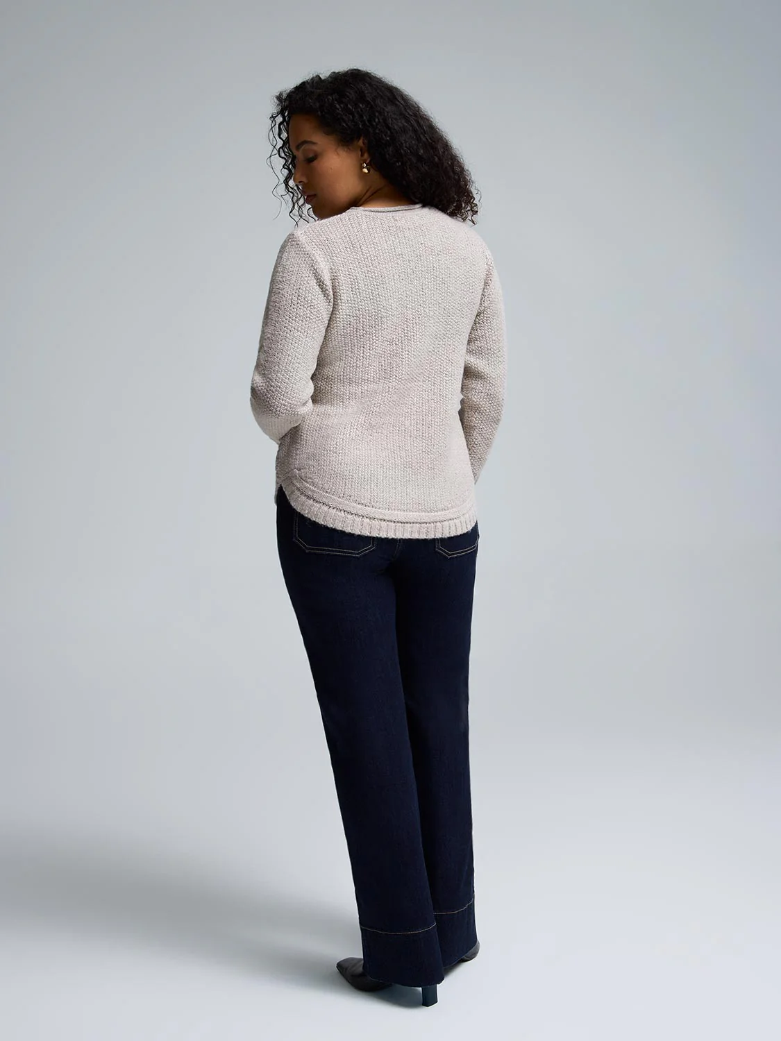 Button-Detail Rounded Hem Sweater - Image 5