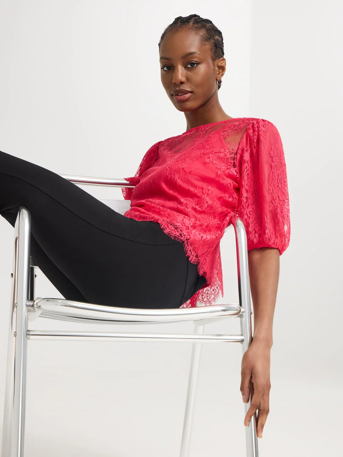 Lace Balloon Sleeve Top With Cami - Image 5