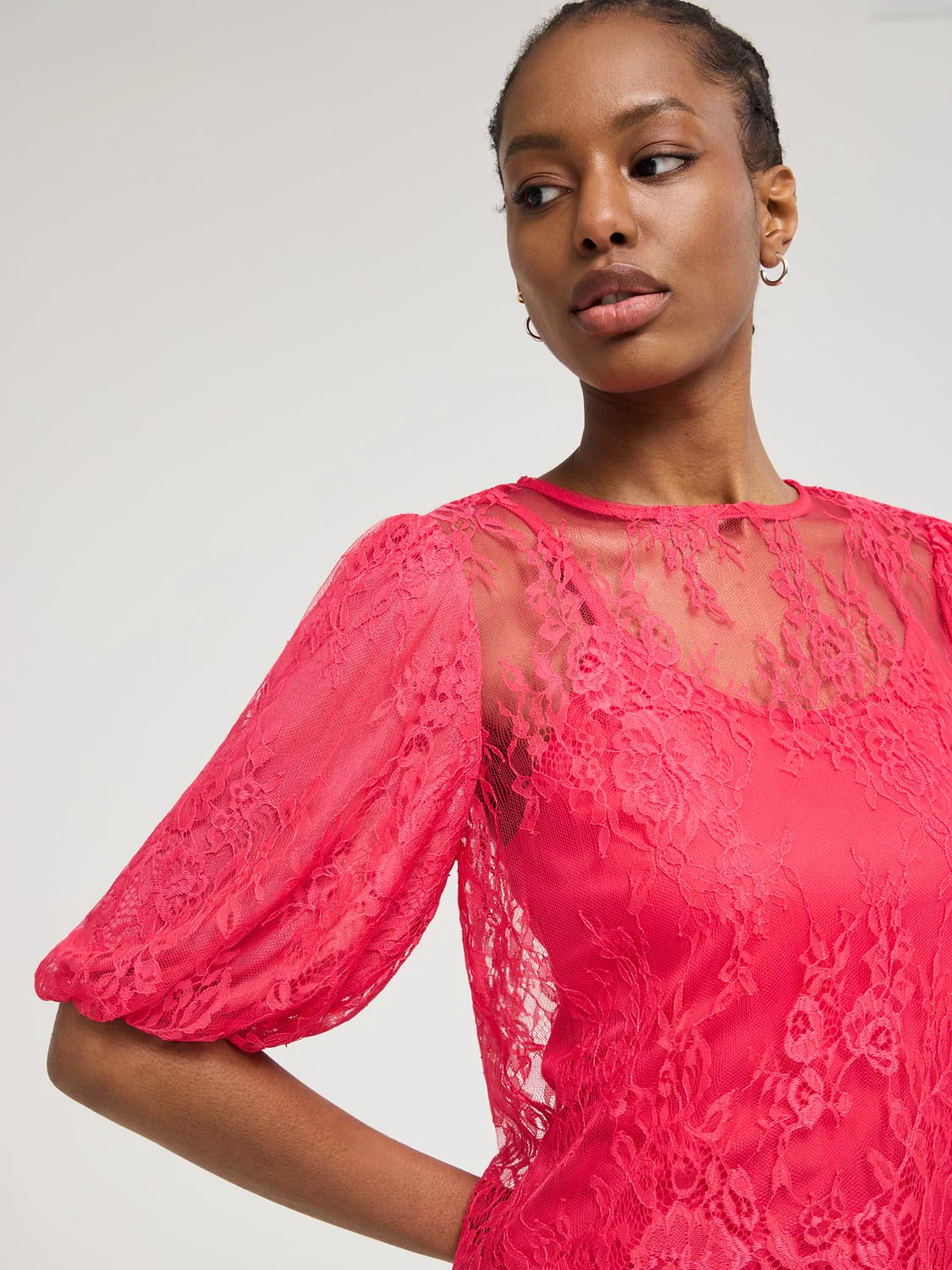 Lace Balloon Sleeve Top With Cami - Image 6