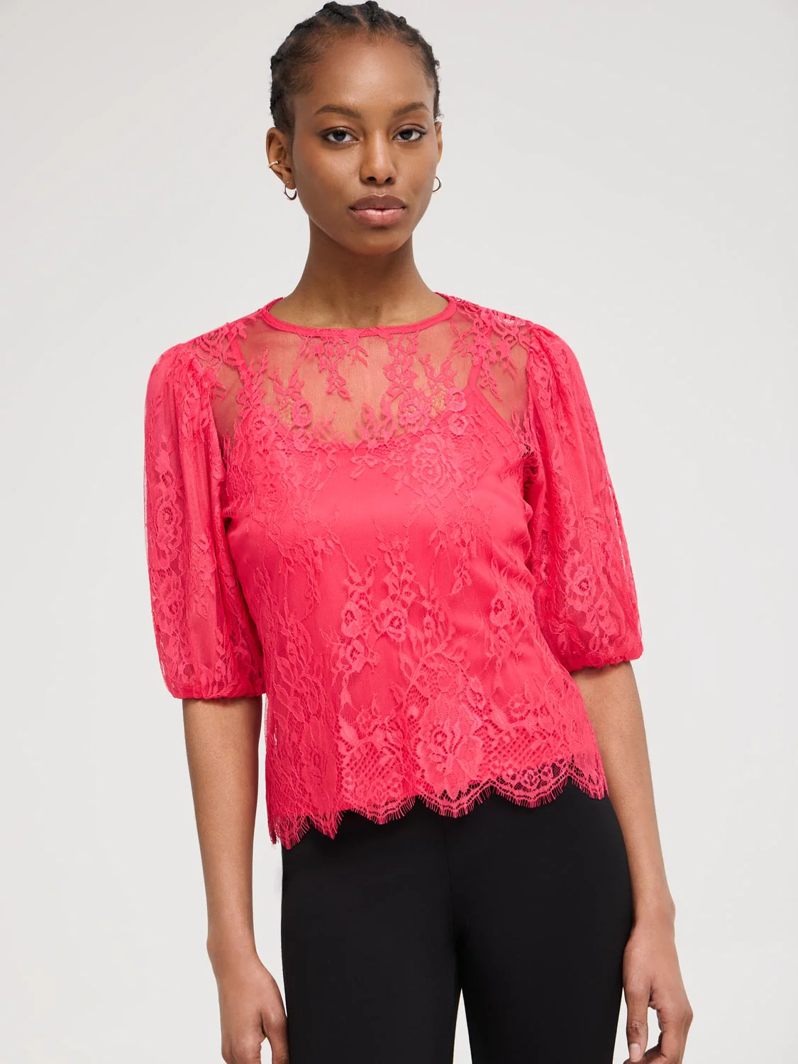 Lace Balloon Sleeve Top With Cami - Image 8