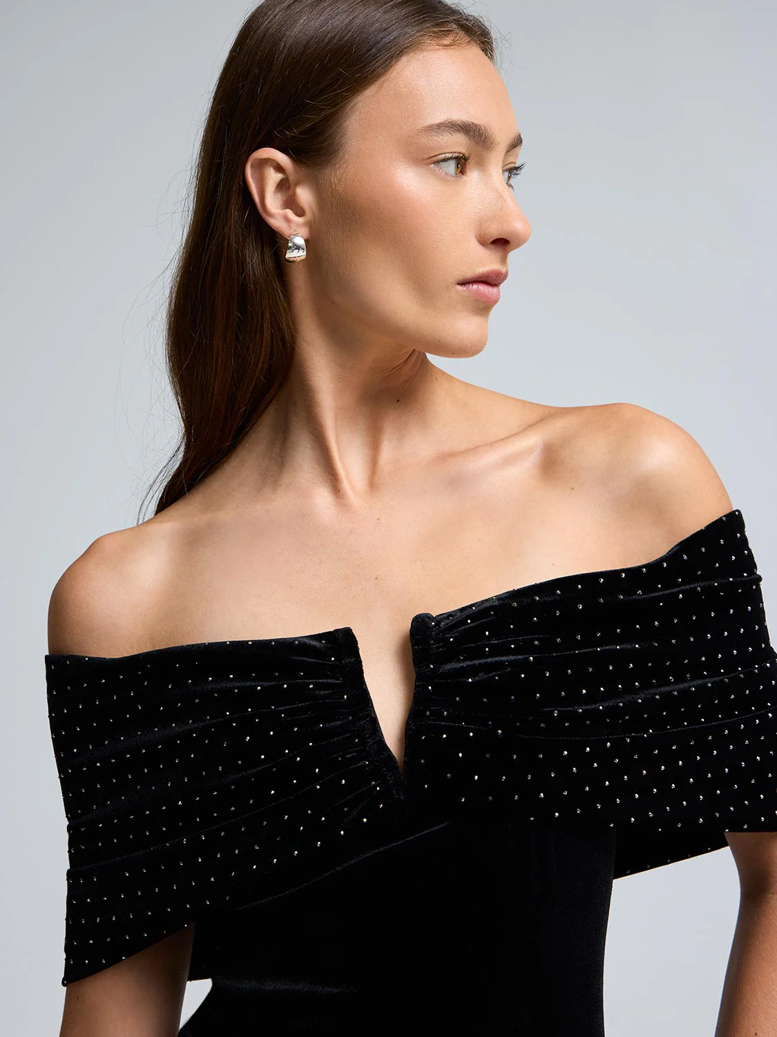 Off-The-Shoulder Rhinestone Velvet Top