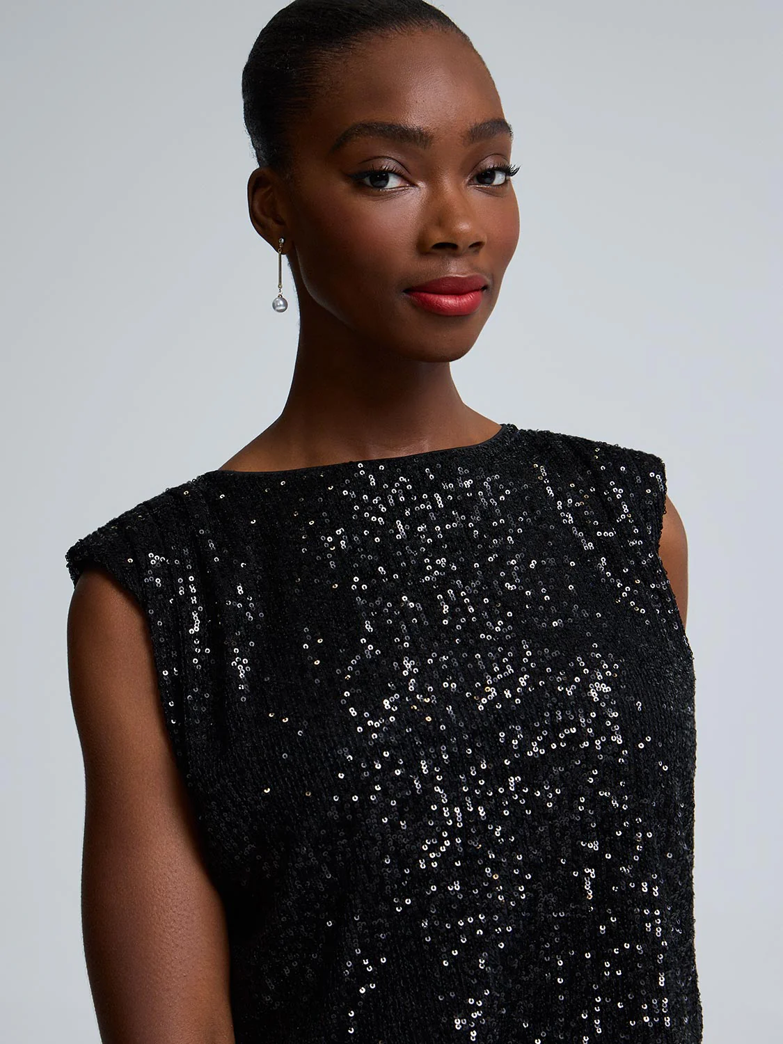 Cropped Sequin Mesh Bubble Hem Top - Image 2