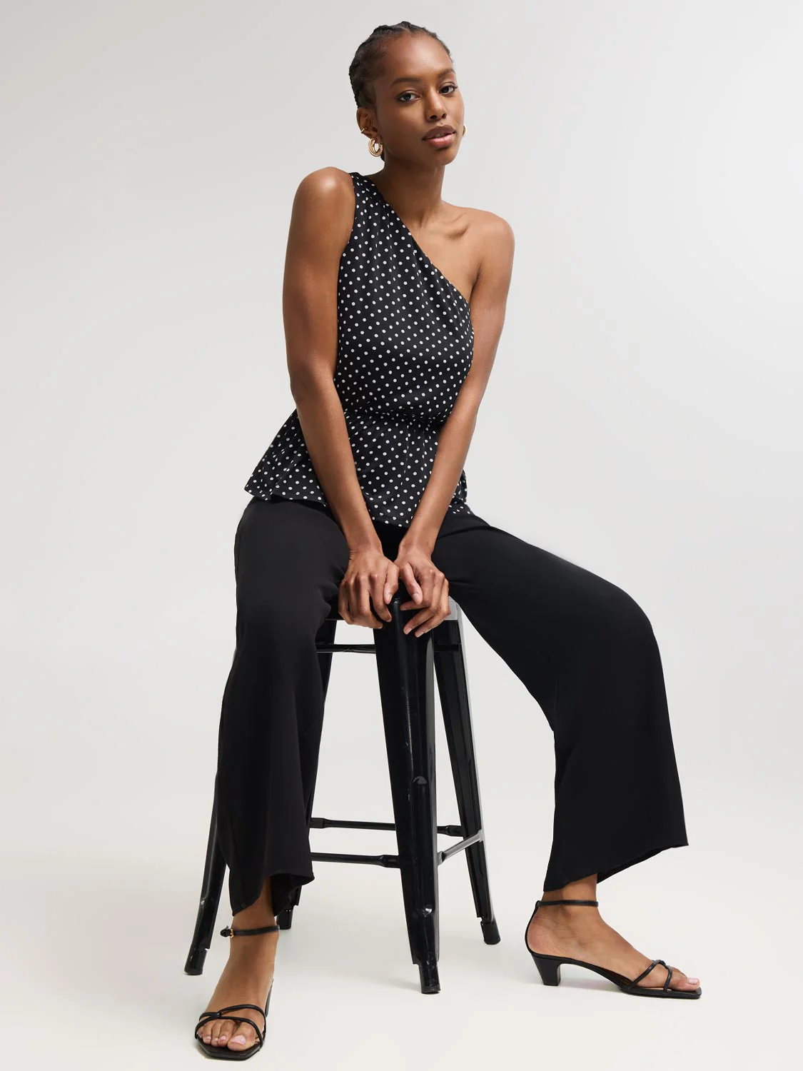 One Shoulder Dot Print Peplum Top - Image 3