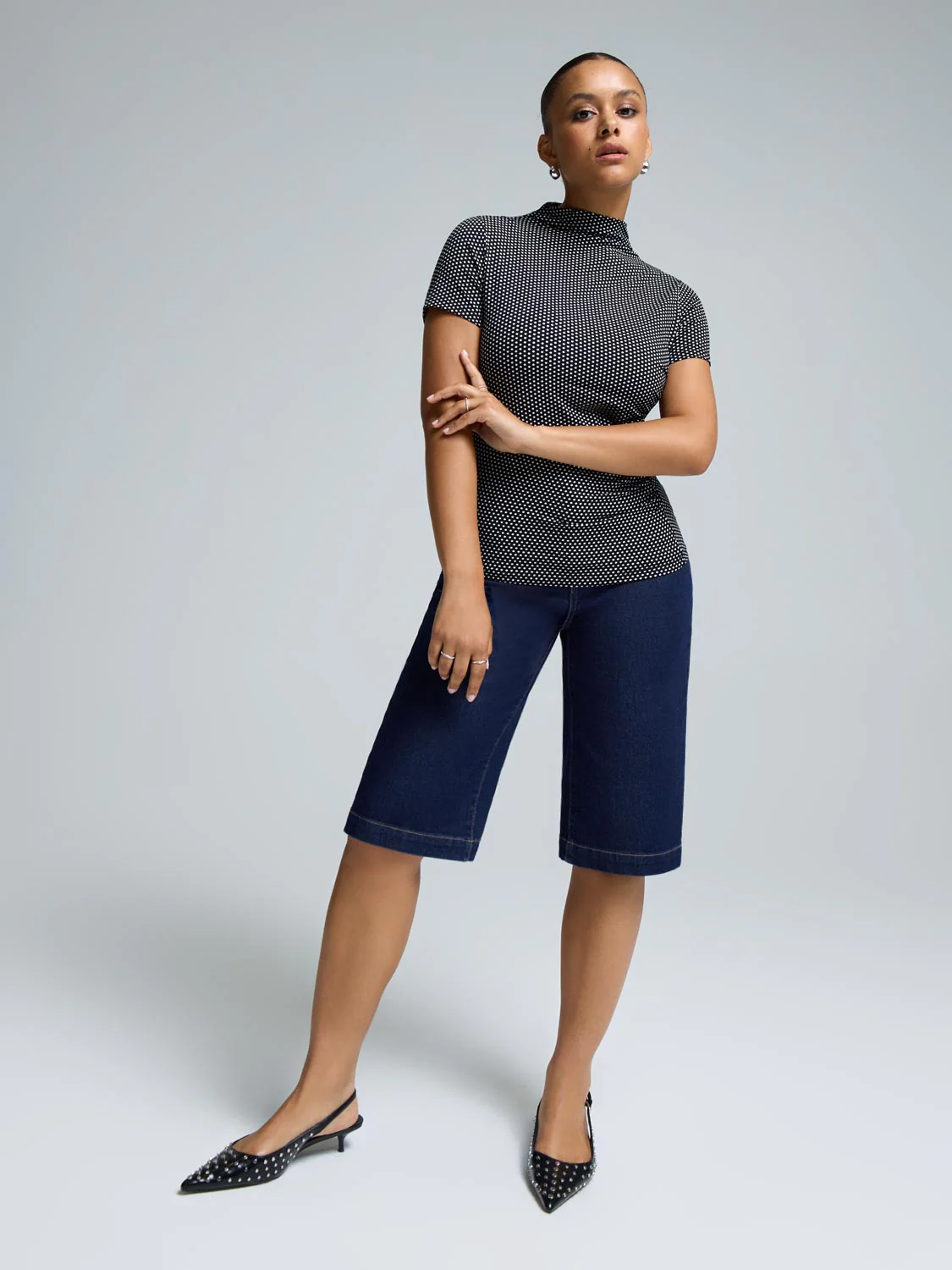 Funnel Neck Polka-Dot Top - Image 4