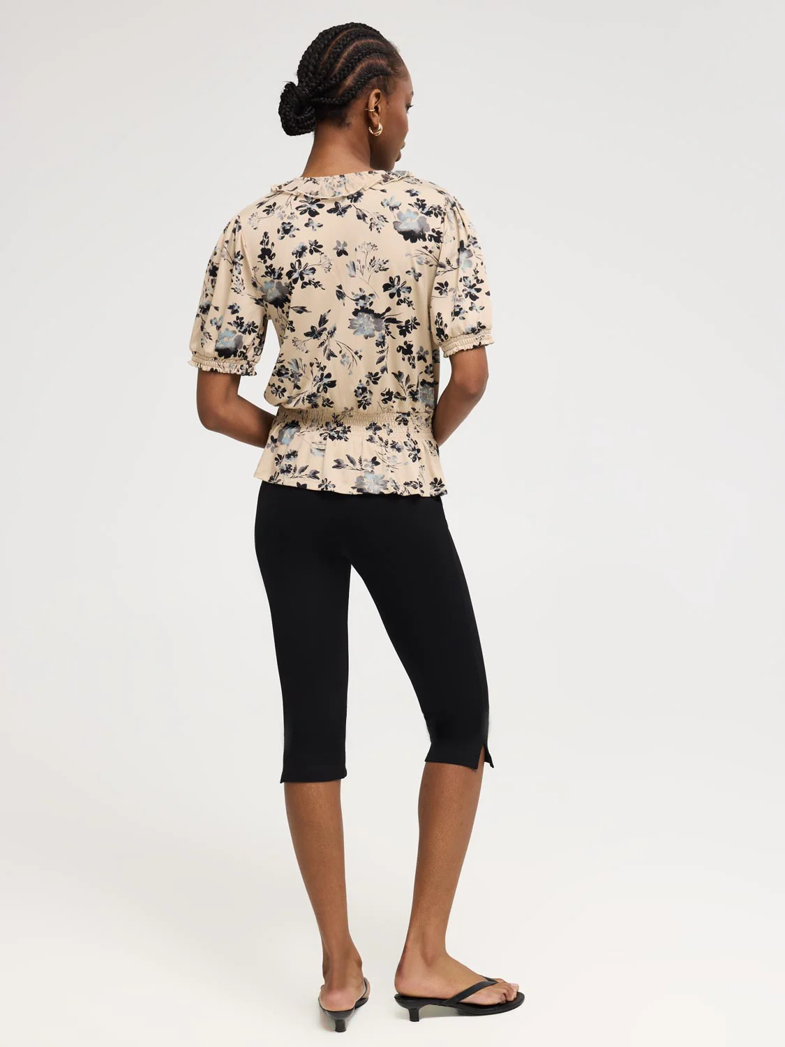 Textured Floral Print V-Neck Top - Image 3
