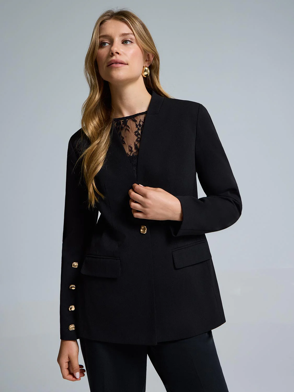 Crepe High Neck Blazer - Image 5