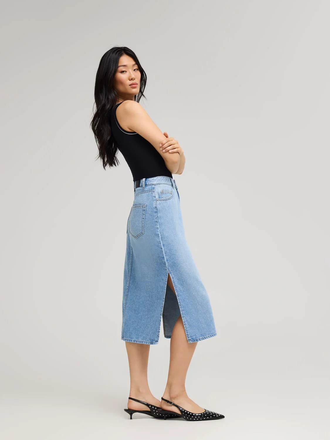 Long Cotton Denim Skirt - Image 3