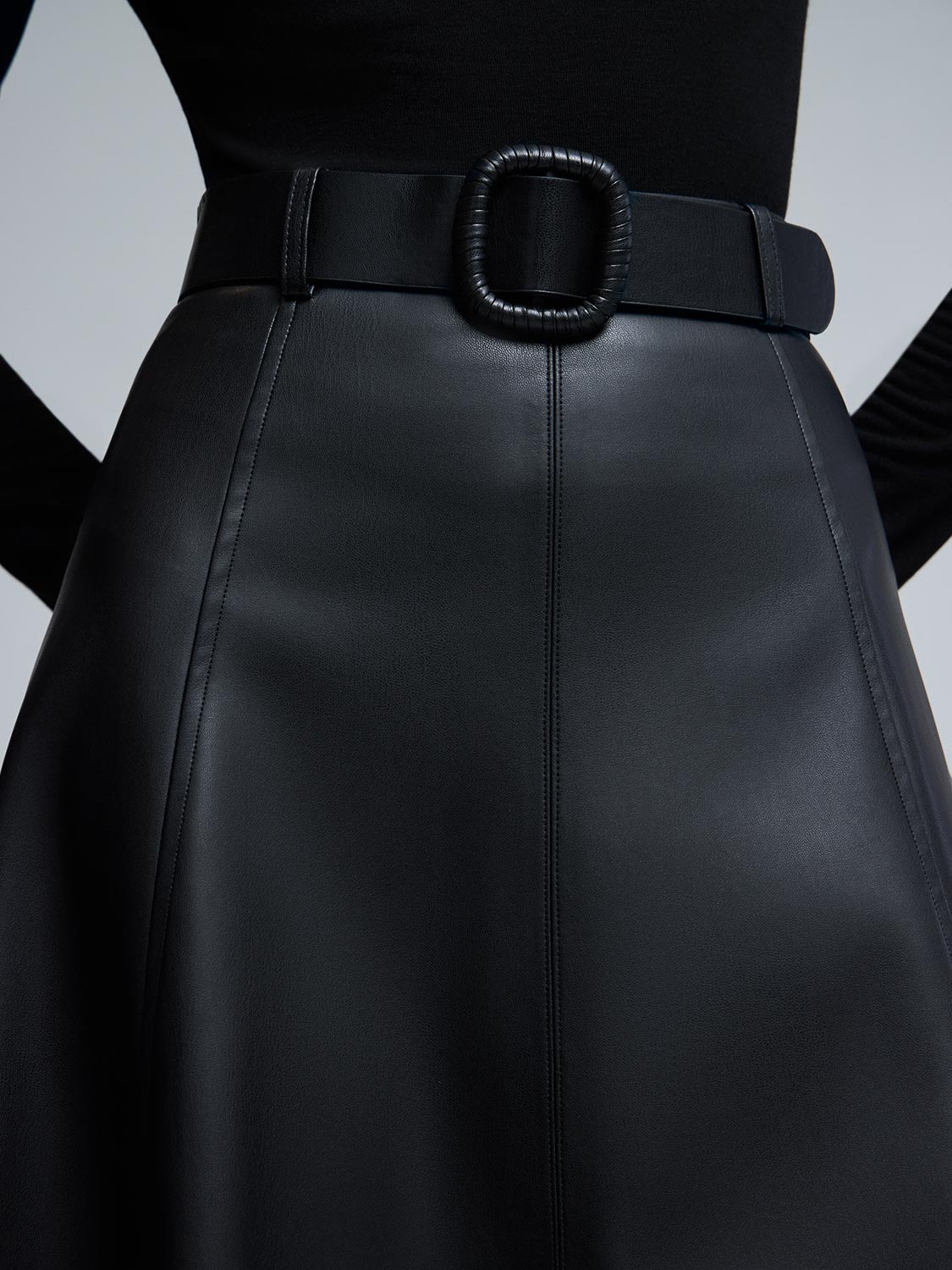 Belted Faux Leather Midi Skirt - Image 4