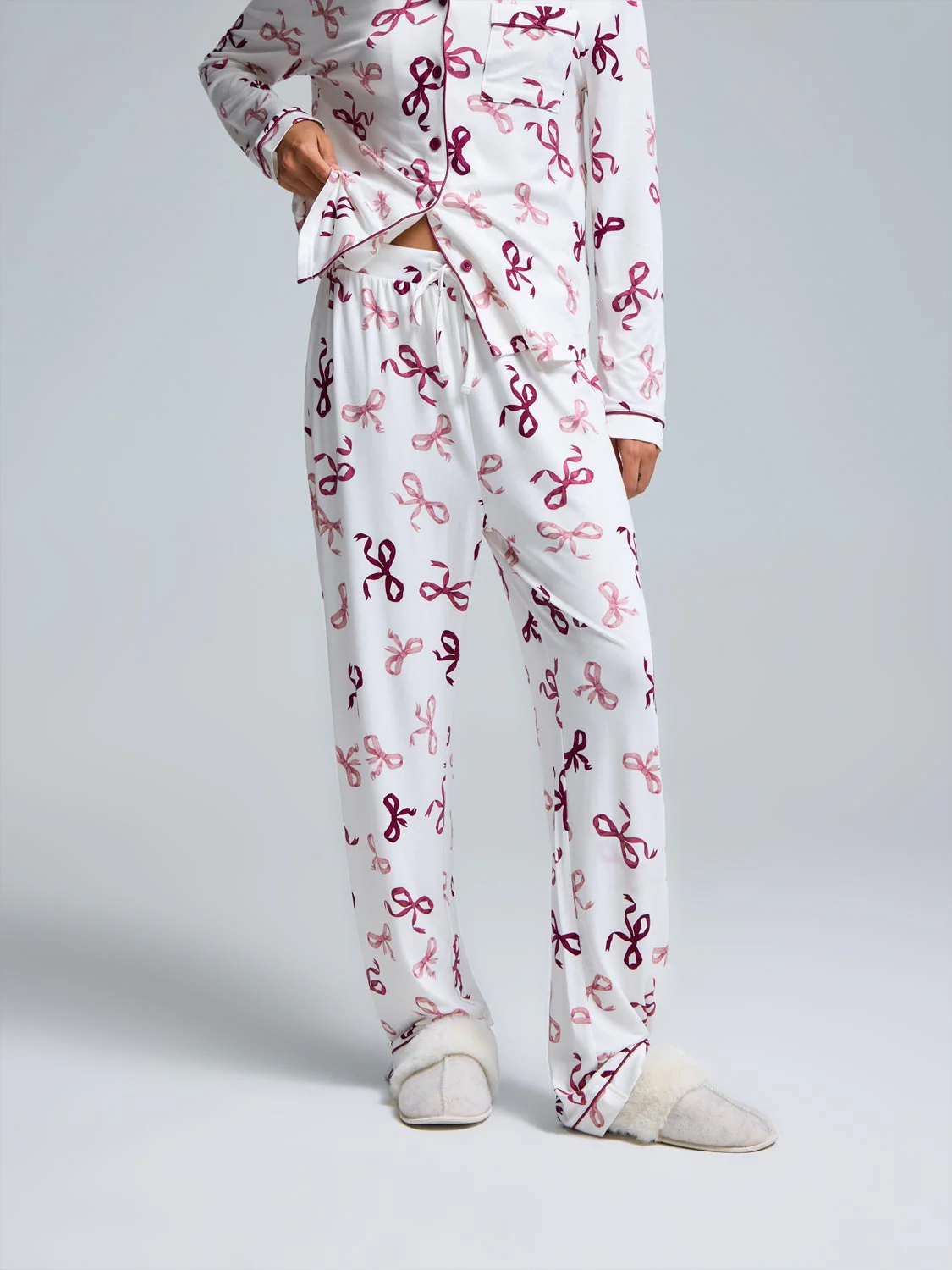 Bow Print Button-Down Pajama Set - Image 5