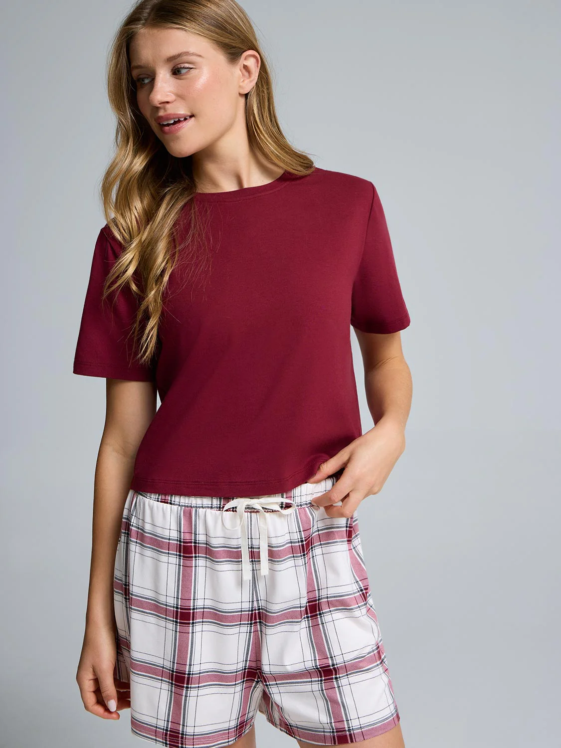 Plaid Print Short Pajama Set - Image 3