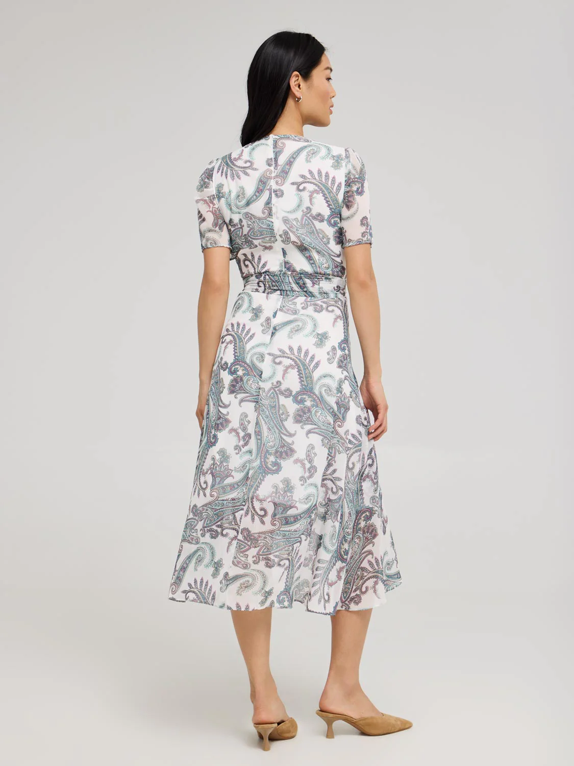 Paisley Print Cross-Front High-Low Midi Dress - Image 2